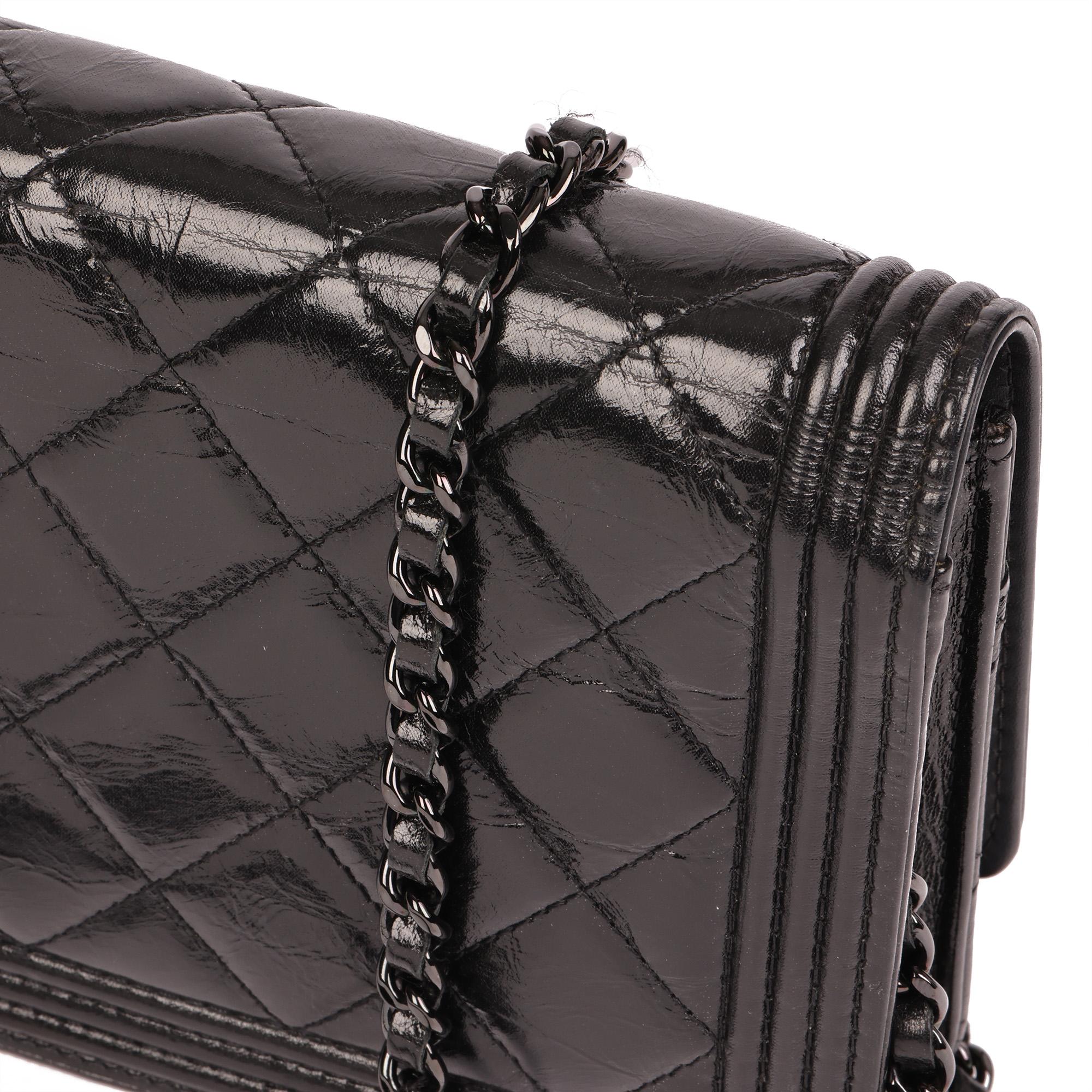 CHANEL Black Quilted Aged Calfskin Leather SO Black Le Boy Wallet-on-Chain WOC 1