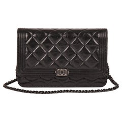 CHANEL Black Quilted Aged Calfskin Leather SO Black Le Boy Wallet-on-Chain WOC