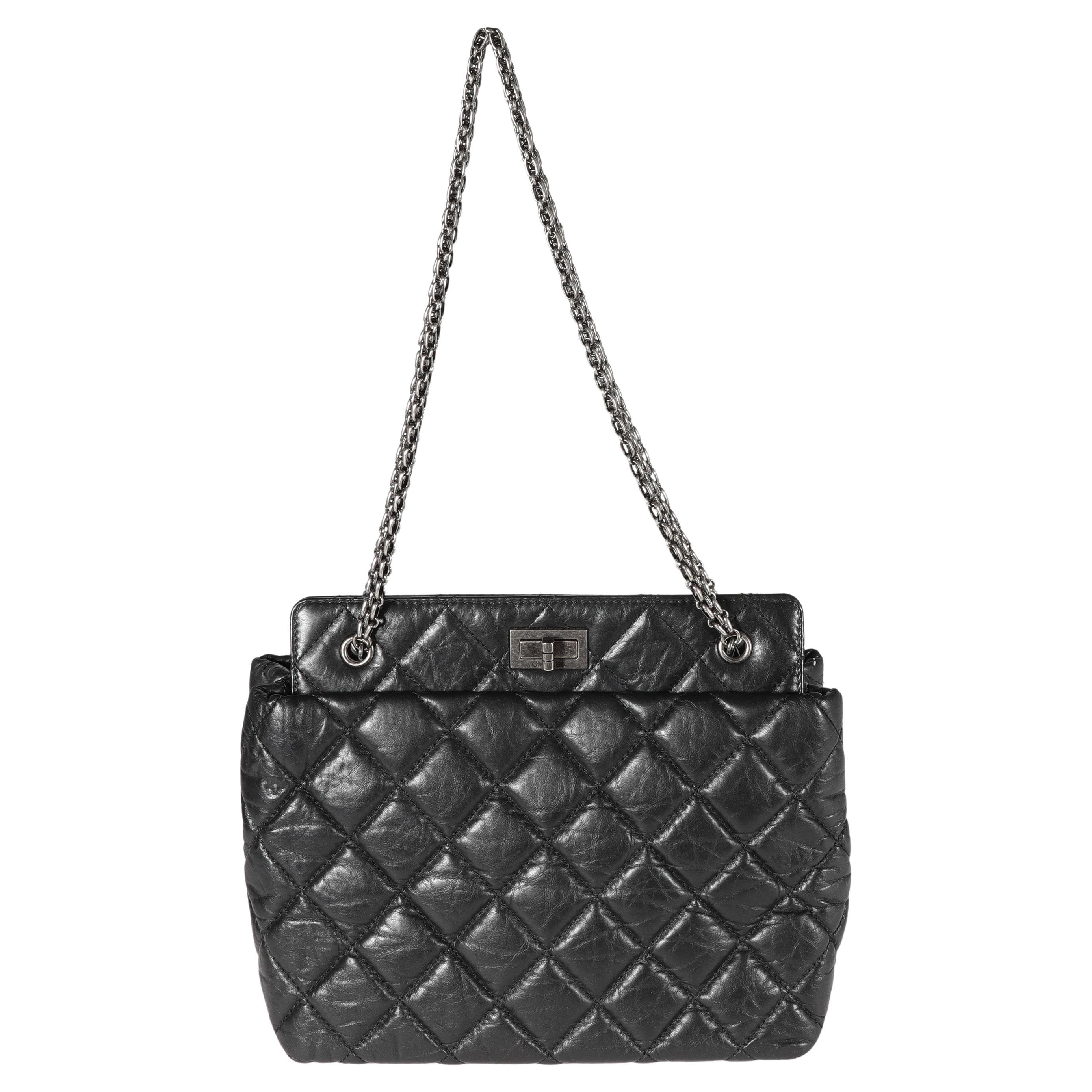 Chanel Black Quilted Aged Calfskin Reissue Shopping Tote For Sale