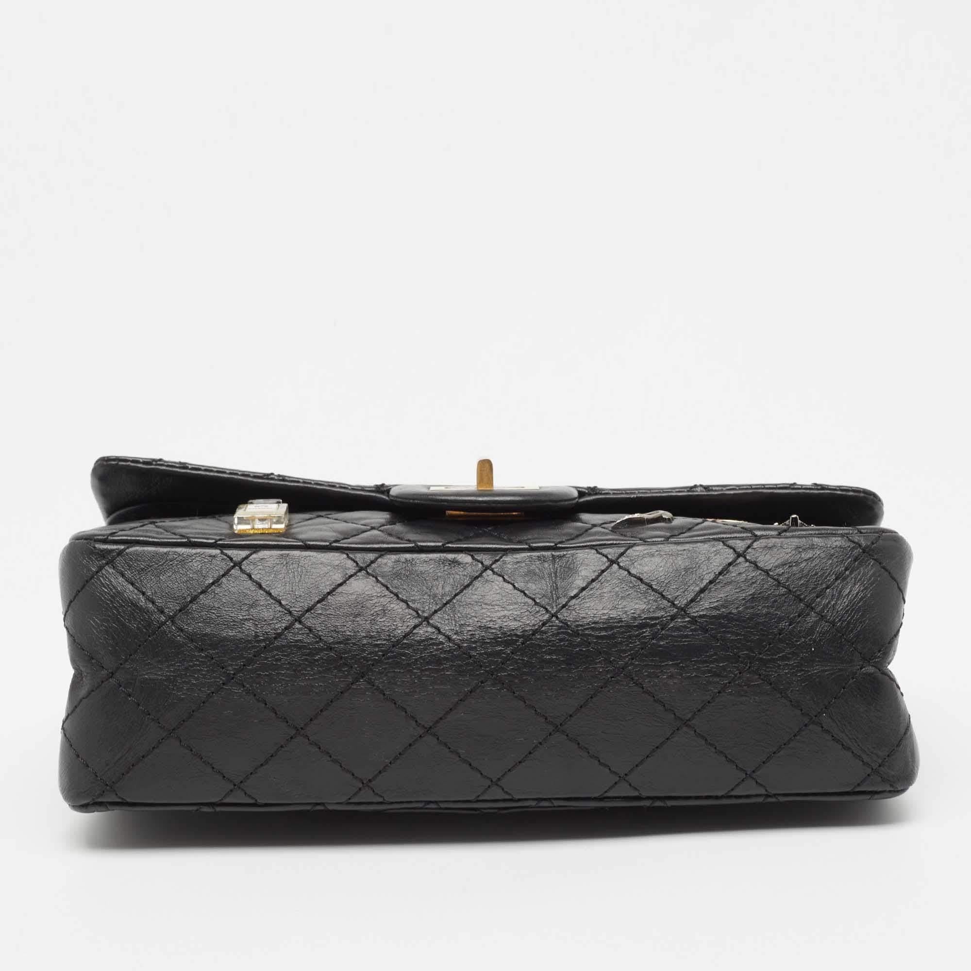 Chanel Black Quilted Aged Leather 225 Lucky Charm Reissue 2.55 Flap Bag For Sale 1
