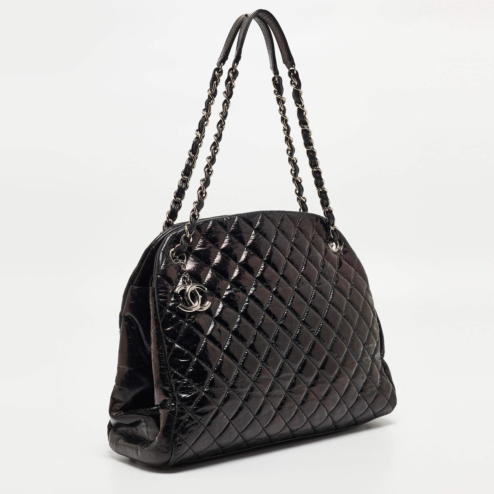 Women's Chanel Black Quilted Aged Leather Large Just Mademoiselle Bowling Bag