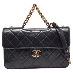Chanel Black Quilted Aged Leather Large Perfect Edge Flap Bag
