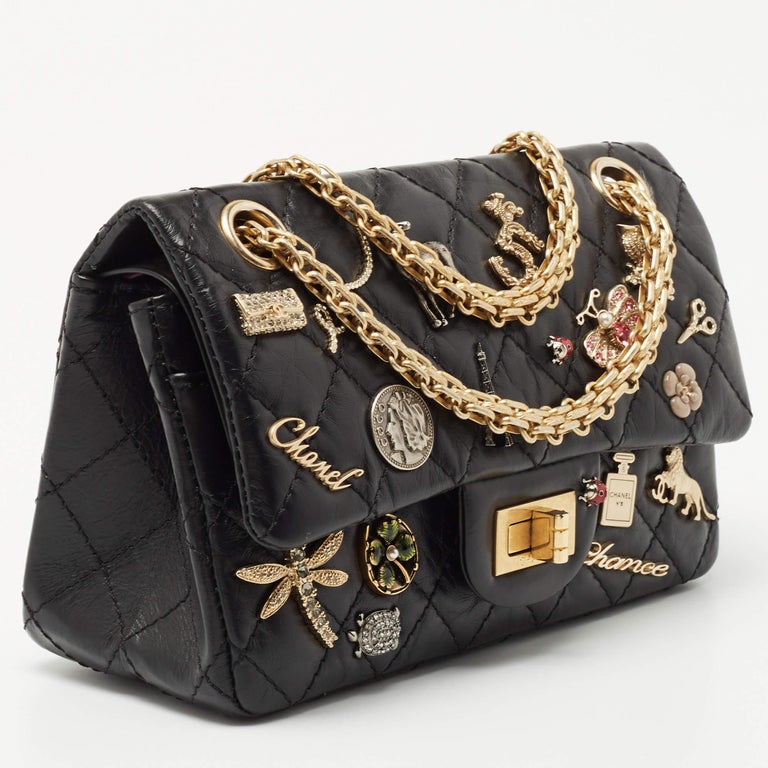 Chanel Black Aged Calfskin Reissue 2.55 Lucky Charms 225 Flap Bag