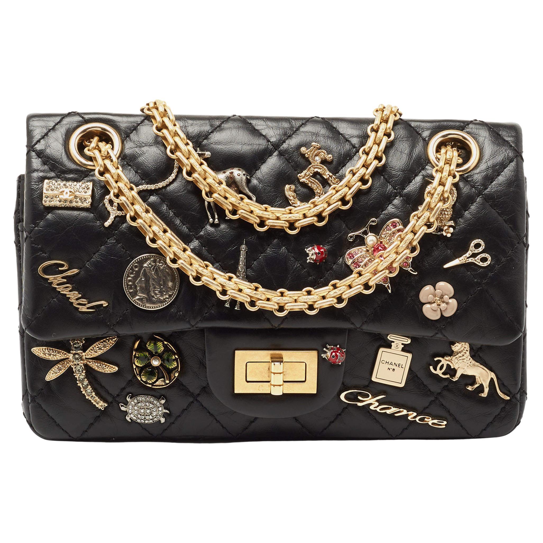 Chanel Black Quilted Aged Leather Lucky Charms Reissue 2.55 Classic 224  Flap Bag at 1stDibs