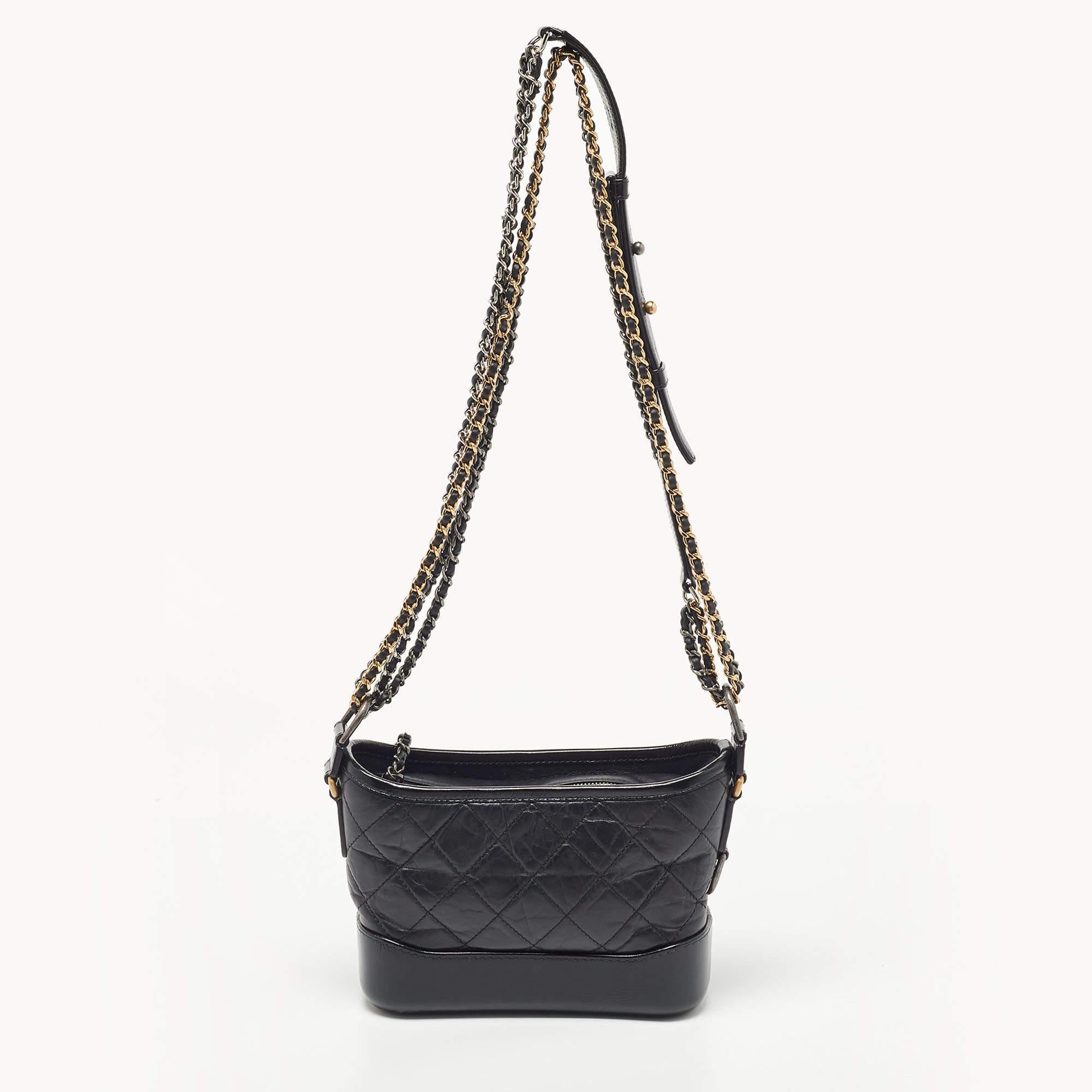 Chanel Black Quilted Aged Leather Small Gabrielle Hobo 8