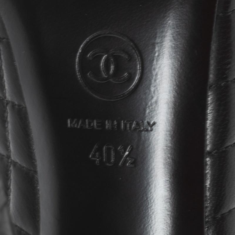 Chanel Black Quilted and Leather CC Cap-Toe Knee Length Boots Size 40.5 2