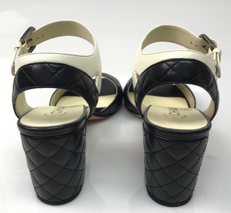 Black CHANEL BLACK Quilted Ankle Strap Sandal - 36  For Sale