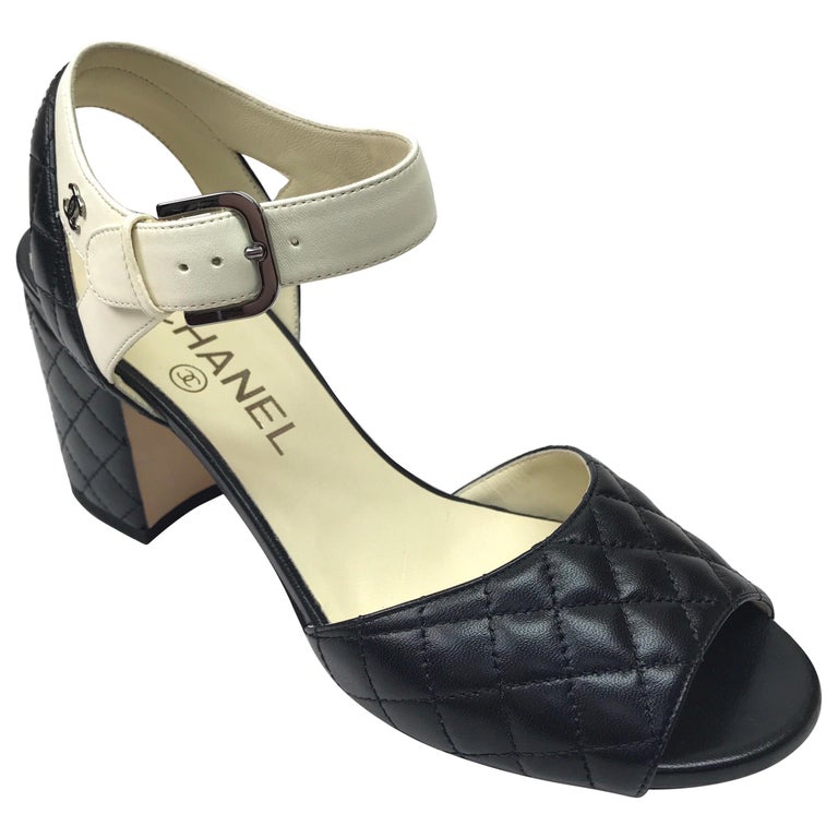 CHANEL BLACK Quilted Ankle Strap Sandal - 36  For Sale
