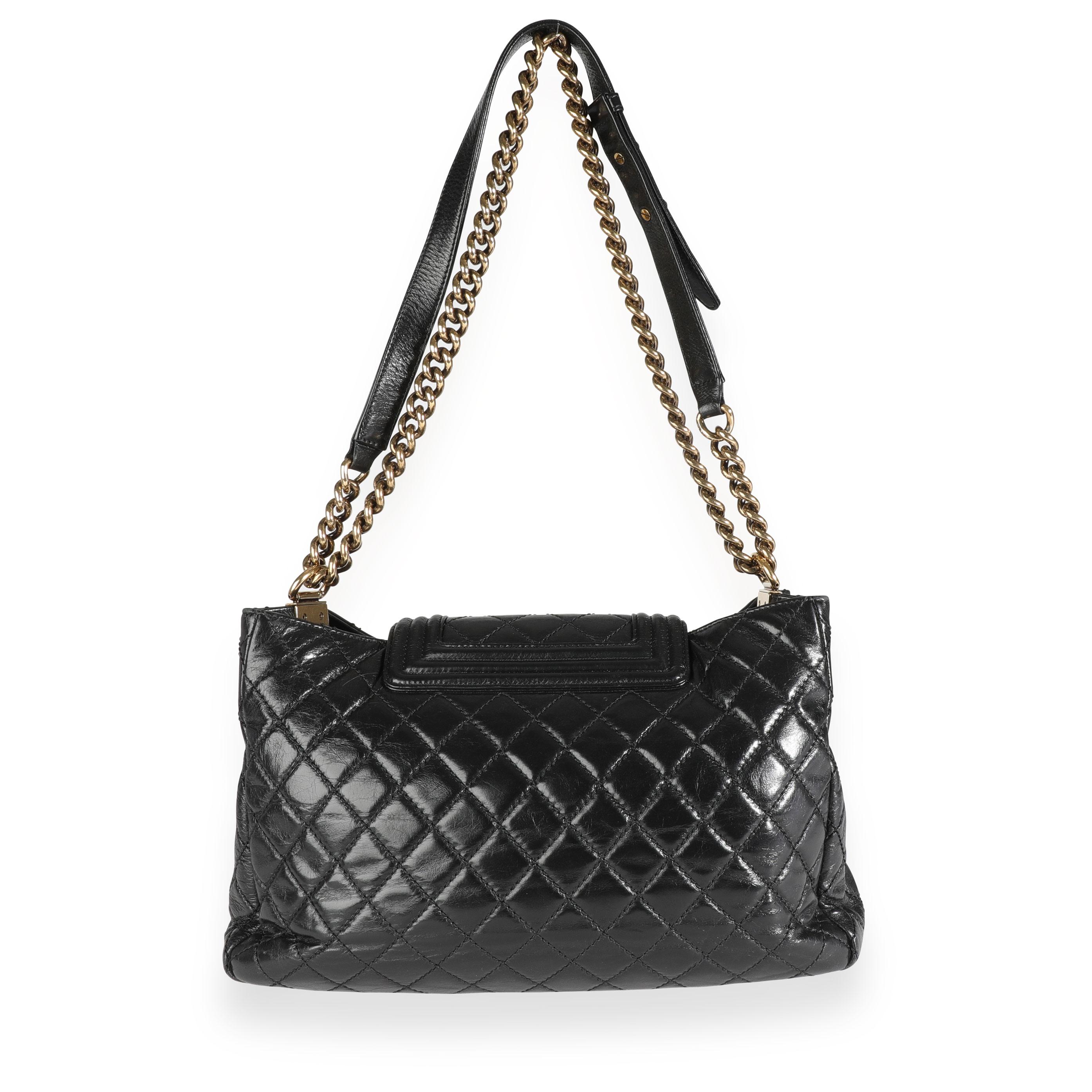 Women's Chanel Black Quilted Boy Front Pocket Shopping Bag