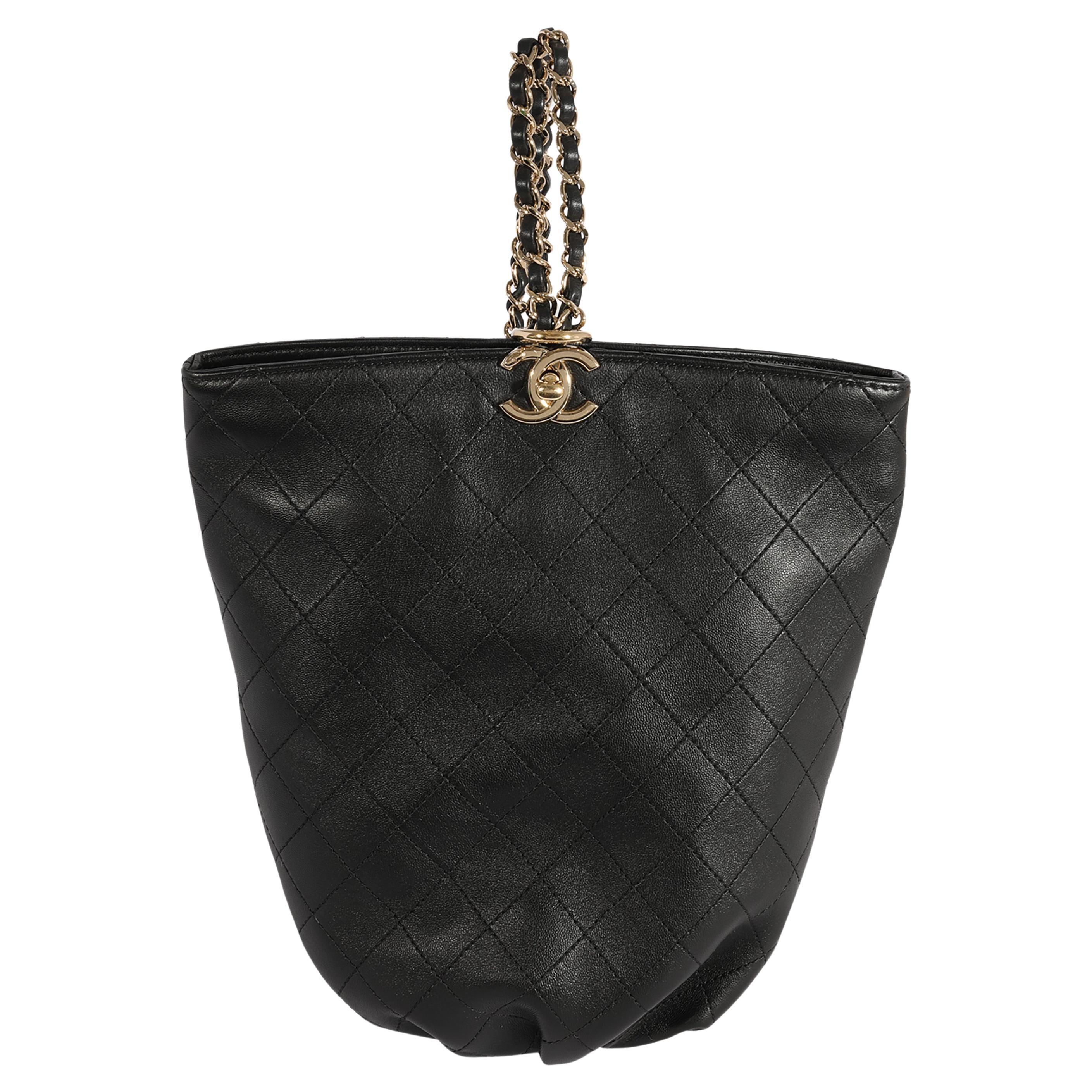Chanel Black Quilted Calfskin Balloon Bucket Sling Backpack