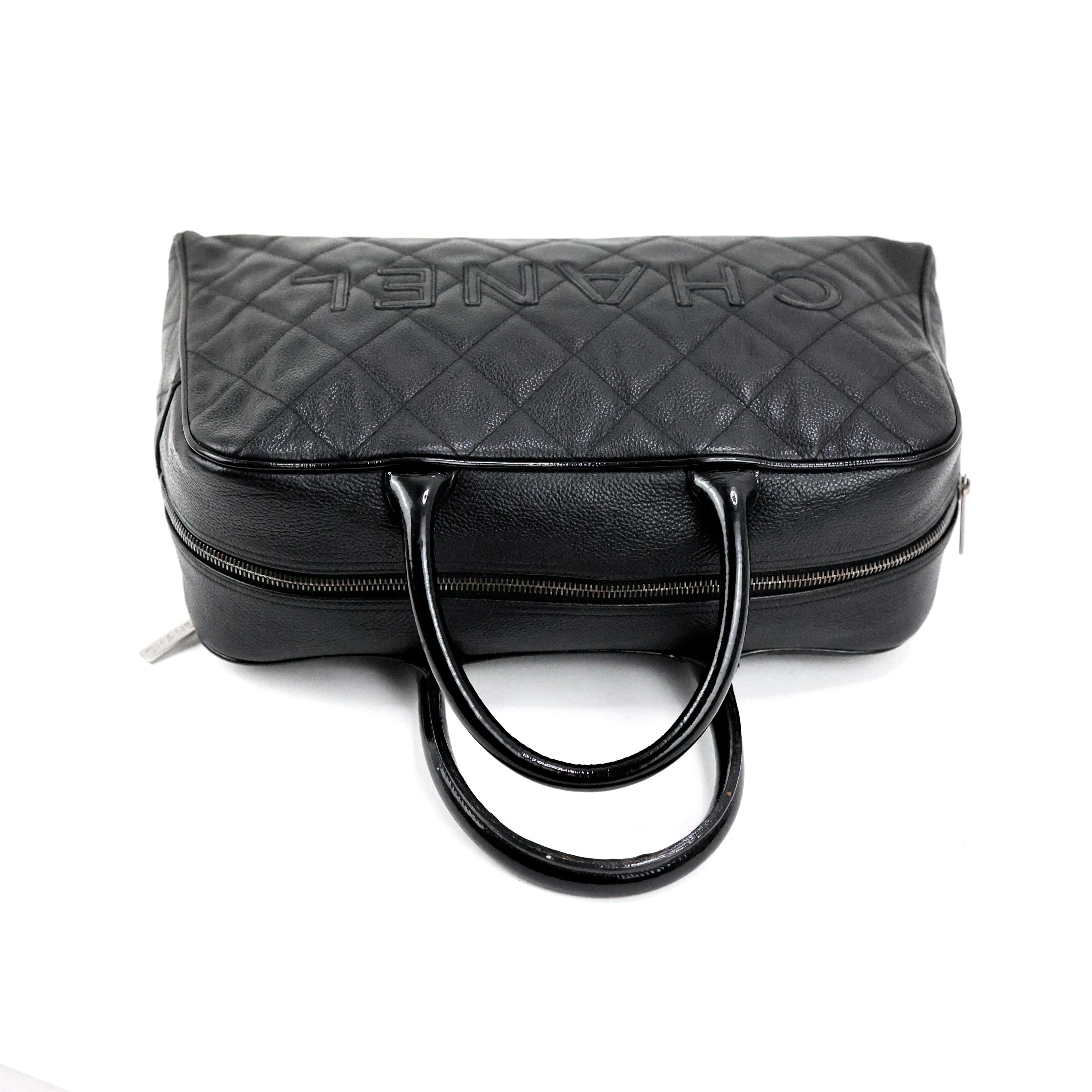 Chanel Black Quilted Calfskin Boston Travel Bag For Sale 2