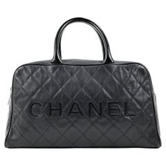 Chanel Black Quilted Calfskin Boston Travel Bag