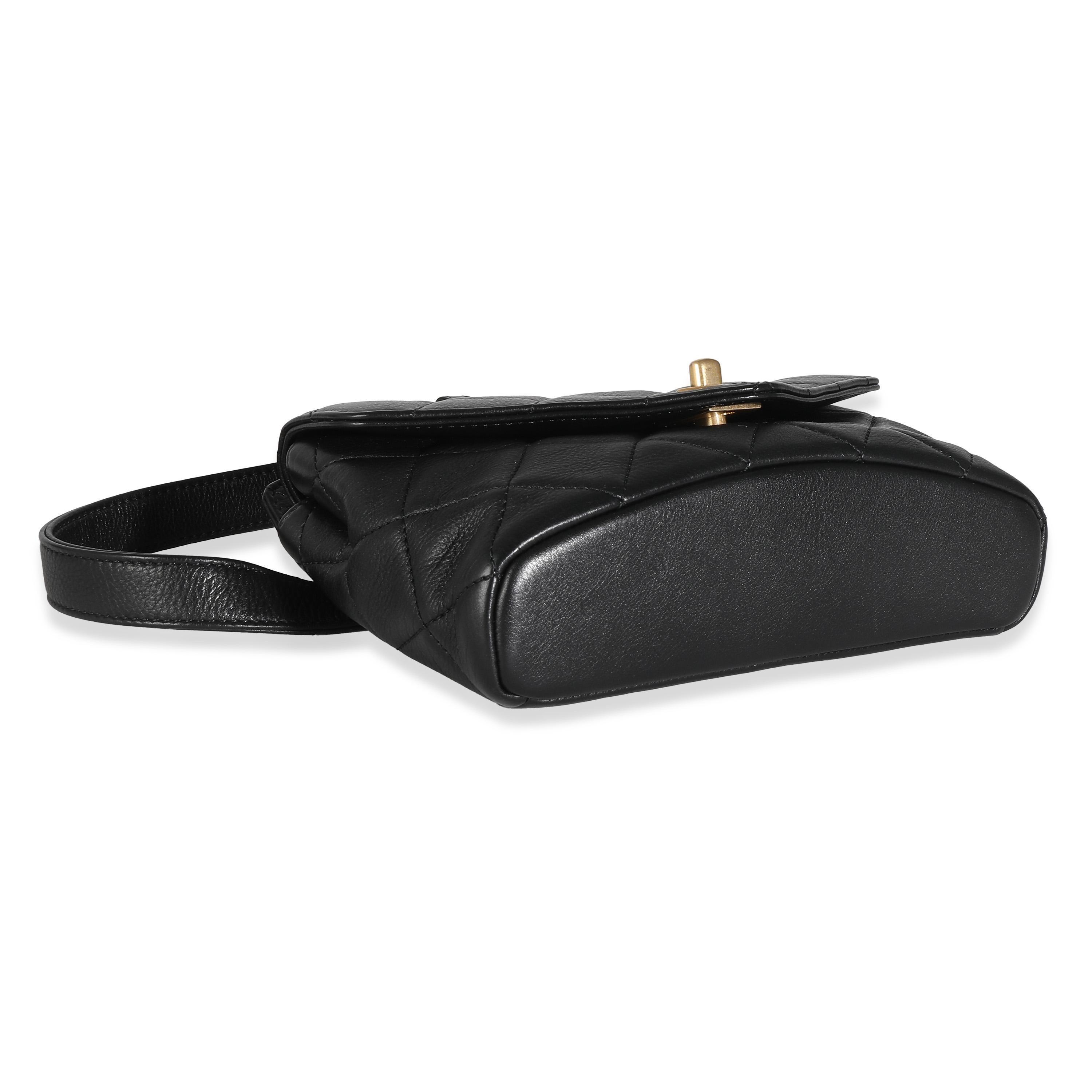 Listing Title: Chanel Black Quilted Calfskin Carry With Chic Flap Waist Bag
SKU: 138122
Condition: Pre-owned 
Condition Description: A timeless classic that never goes out of style, the flap bag from Chanel dates back to 1955 and has seen a number