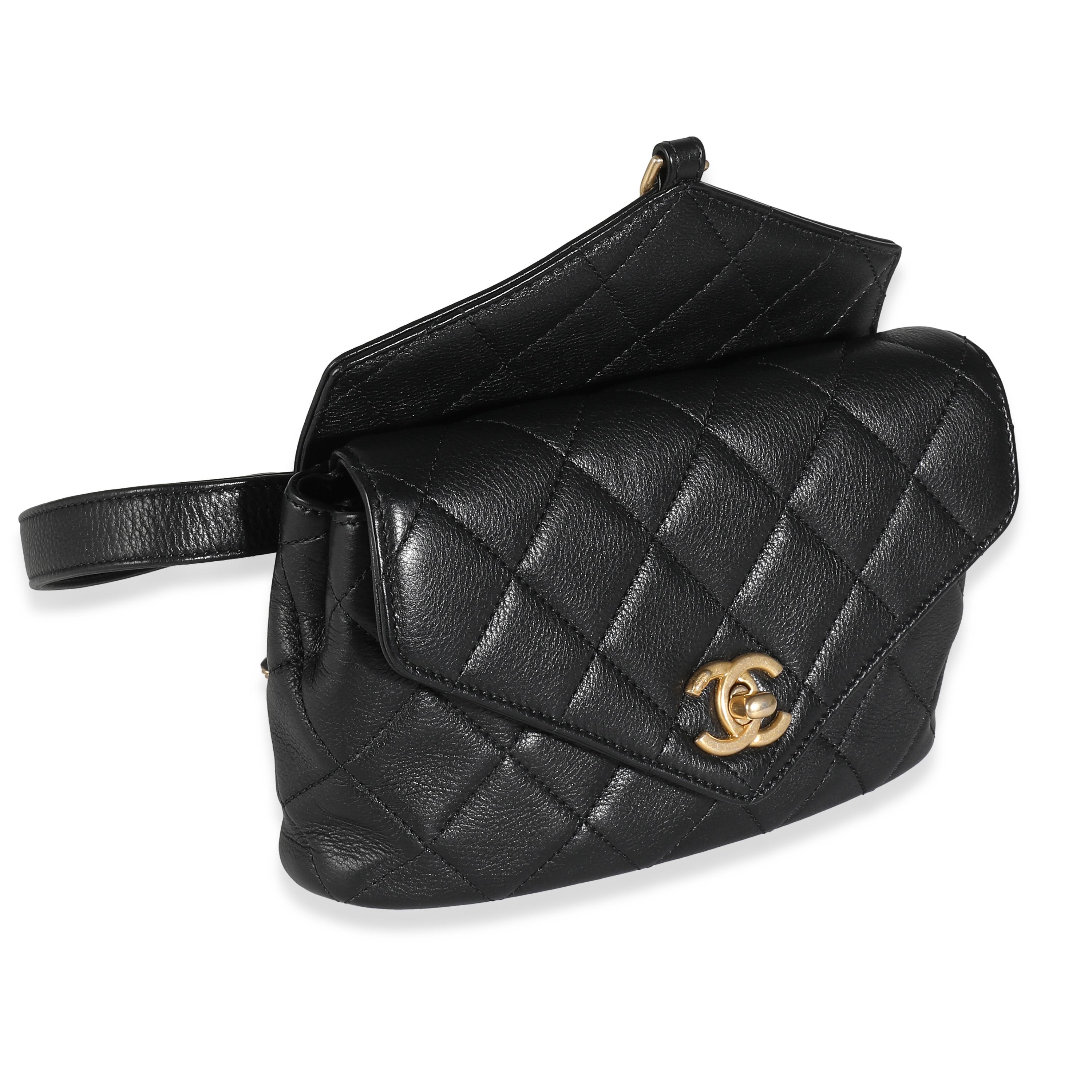 Chanel Black Quilted Calfskin Carry With Chic Flap Waist Bag In Excellent Condition For Sale In New York, NY