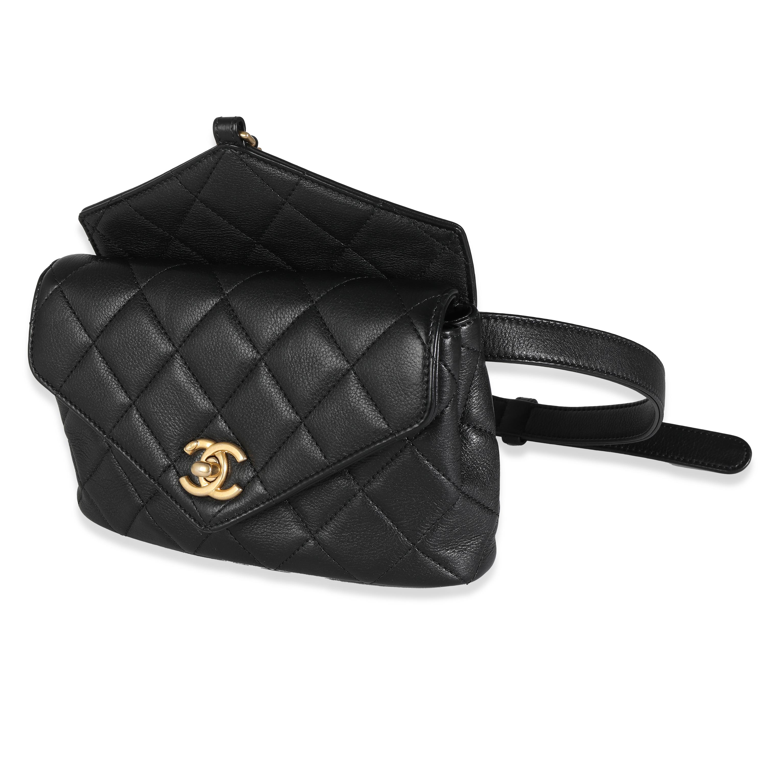 Women's or Men's Chanel Black Quilted Calfskin Carry With Chic Flap Waist Bag For Sale