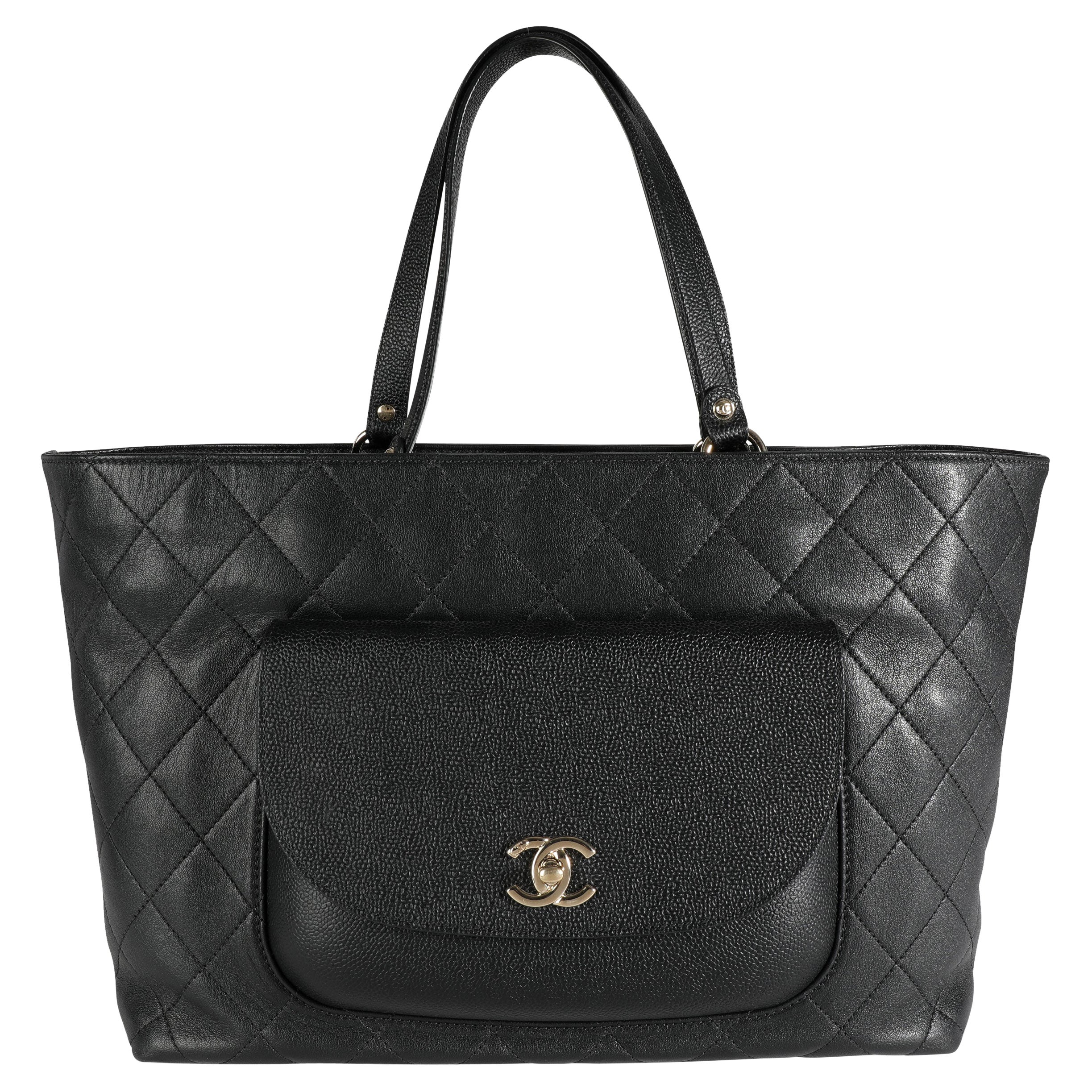 Chanel Chanel Schwarze runde Tragetasche aus gestepptem Kalbsleder & Kaviar