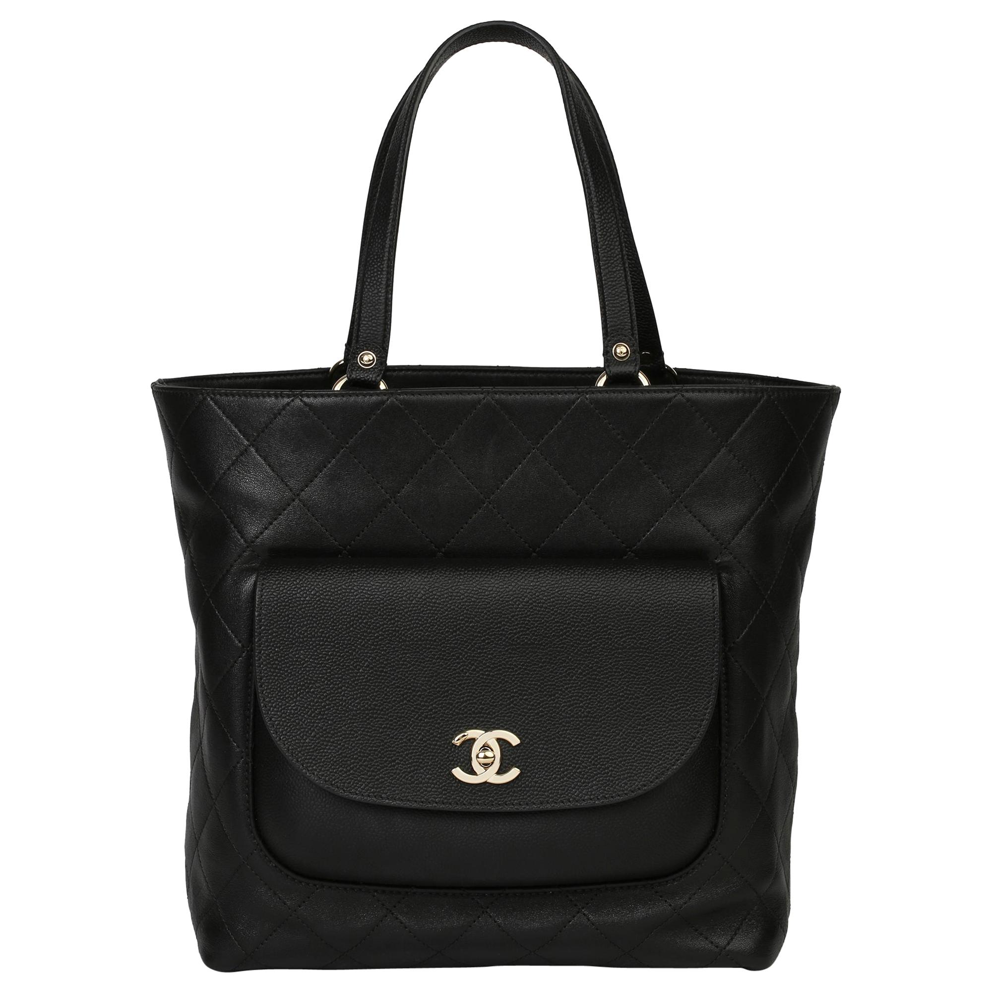 Chanel Black Quilted Calfskin & Caviar Leather Classic Tote