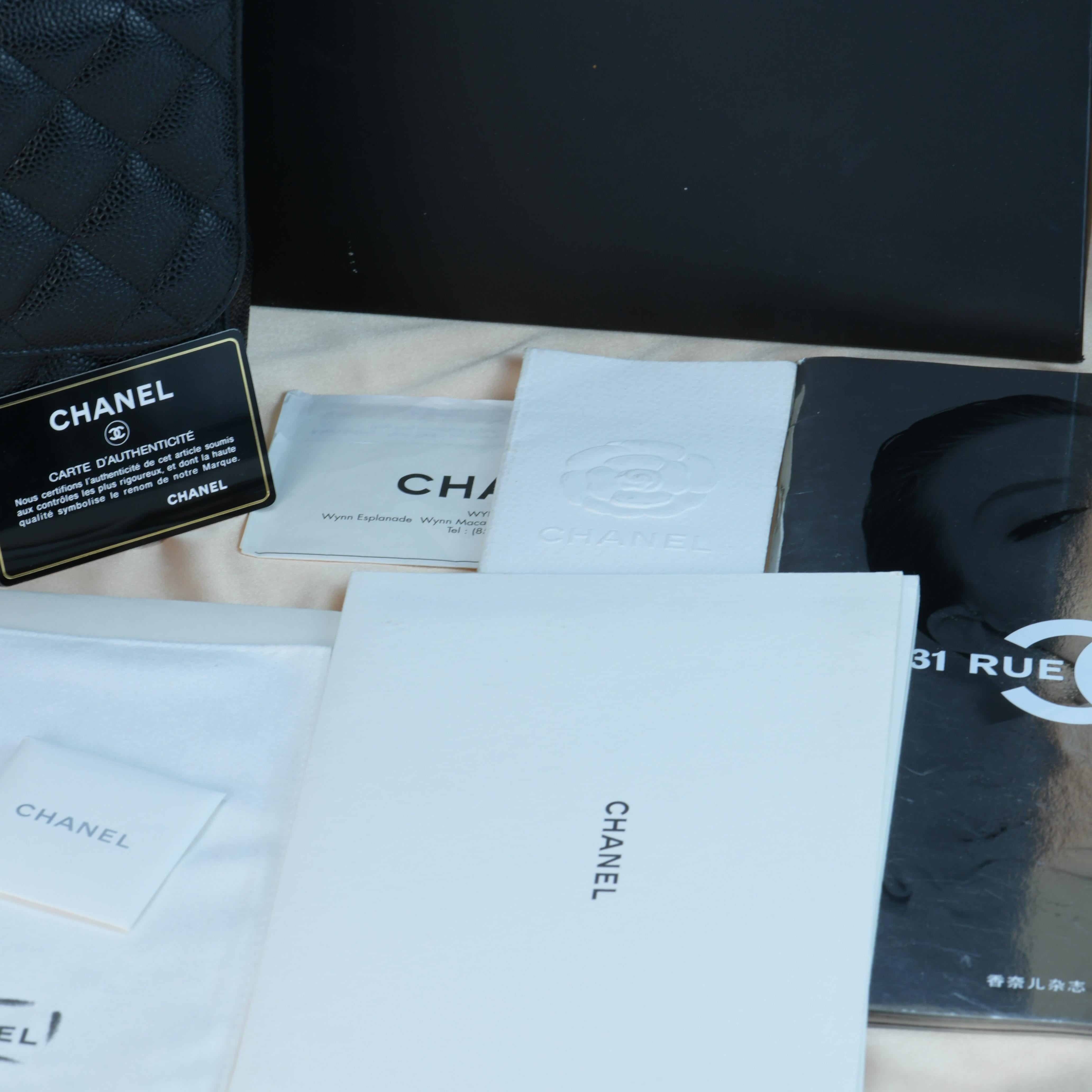 CHANEL Black Quilted Calfskin Caviar Timeless Classic Jumbo Double Flap Bag 9