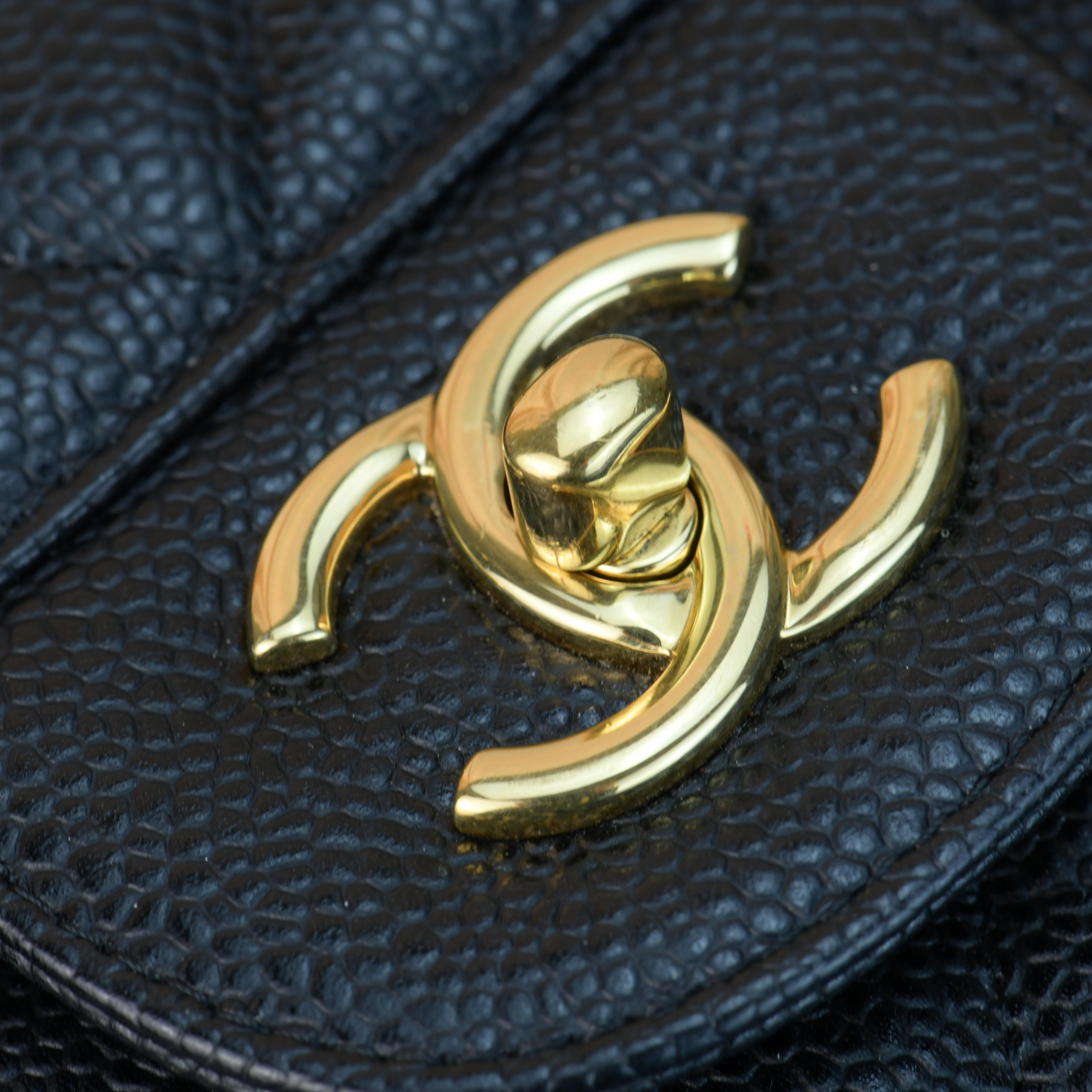CHANEL Black Quilted Calfskin Caviar Timeless Classic Jumbo Double Flap Bag 3