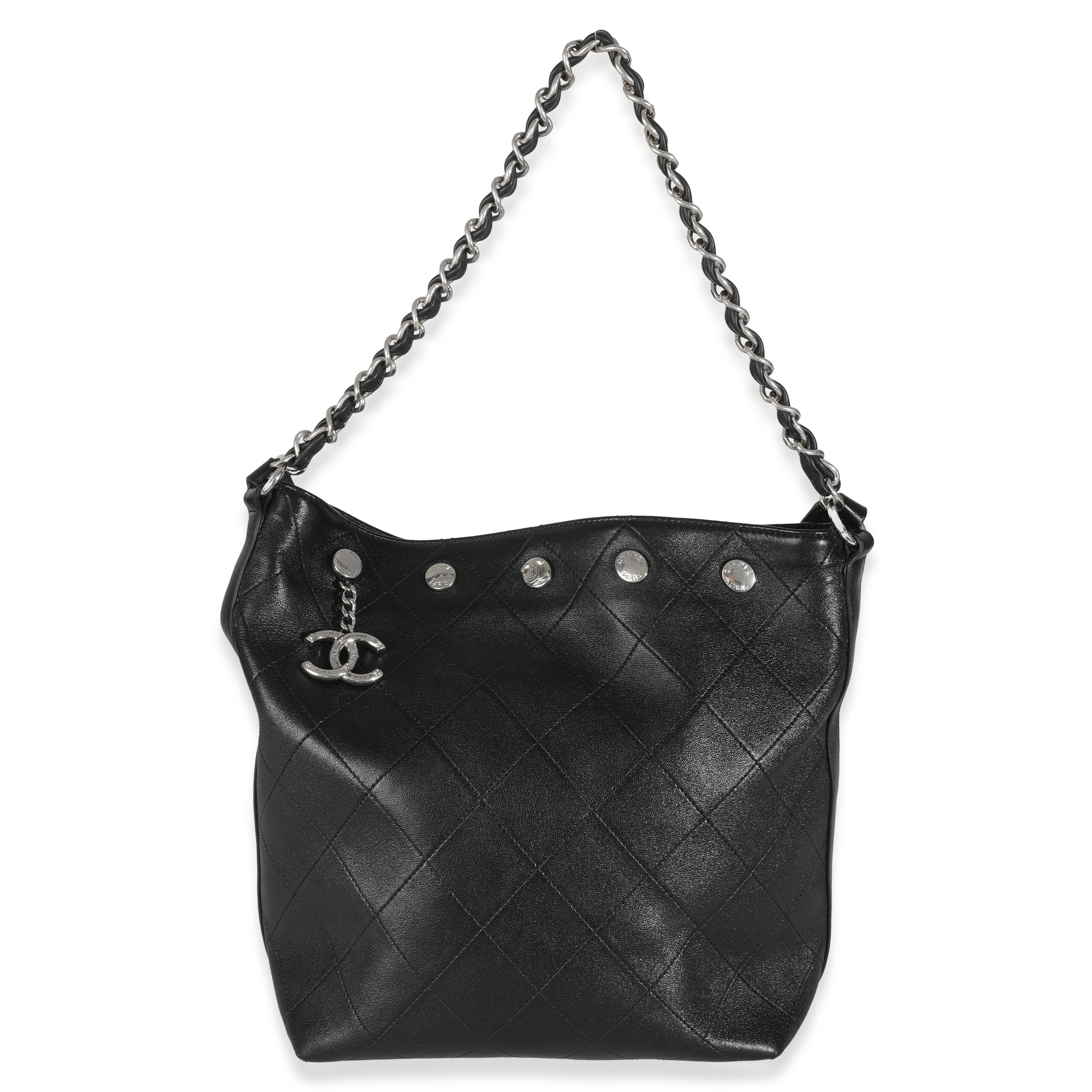 Chanel Black Quilted Calfskin CC Large Button Bucket Bag In Excellent Condition For Sale In New York, NY