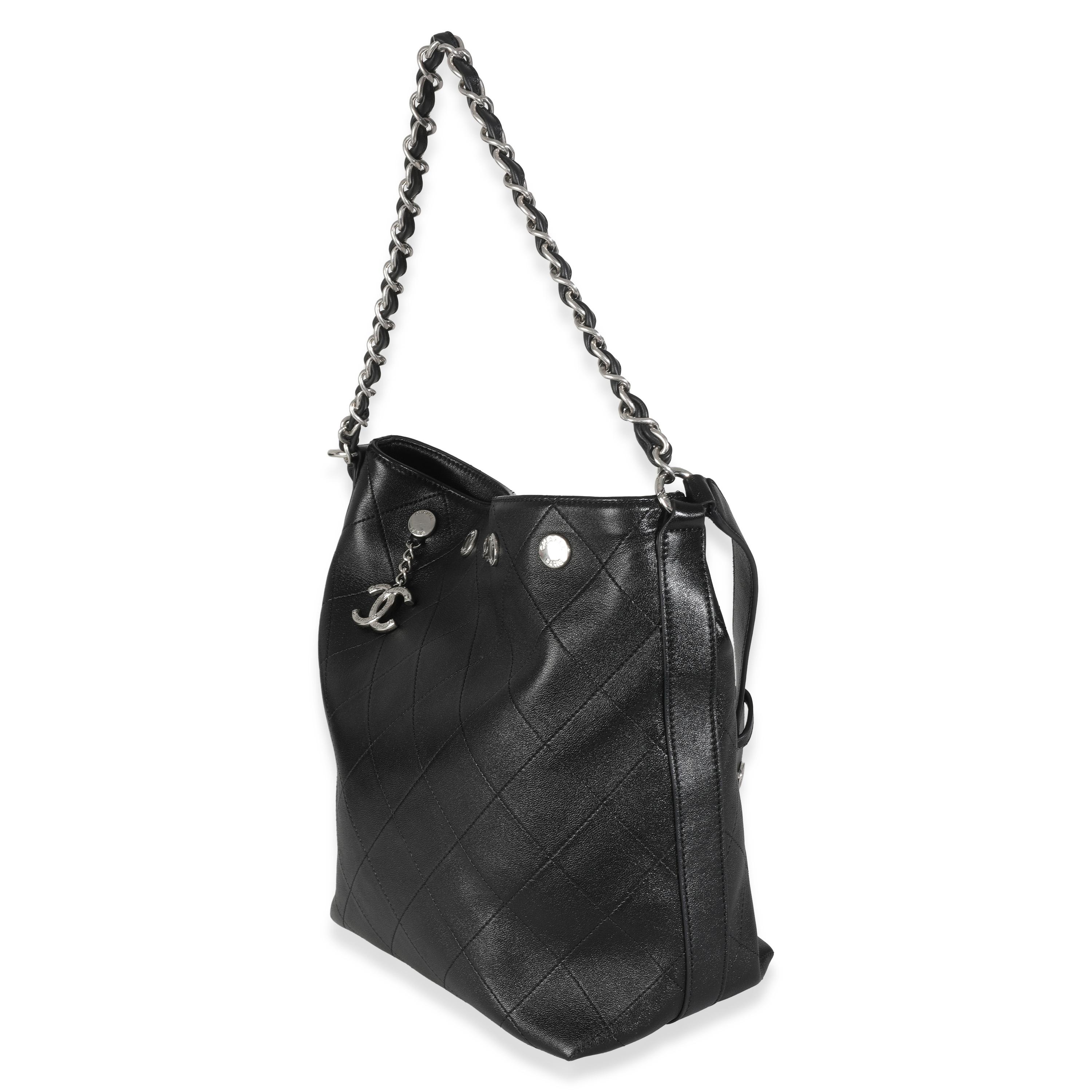 Women's or Men's Chanel Black Quilted Calfskin CC Large Button Bucket Bag For Sale