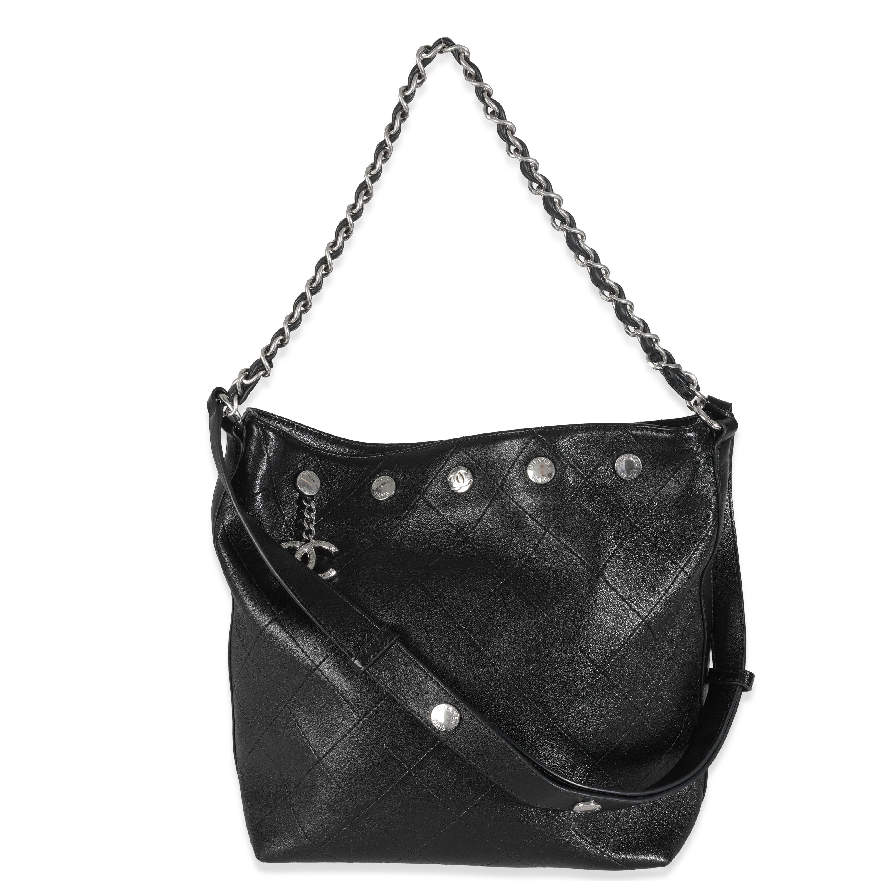 Chanel Black Quilted Calfskin CC Large Button Bucket Bag For Sale