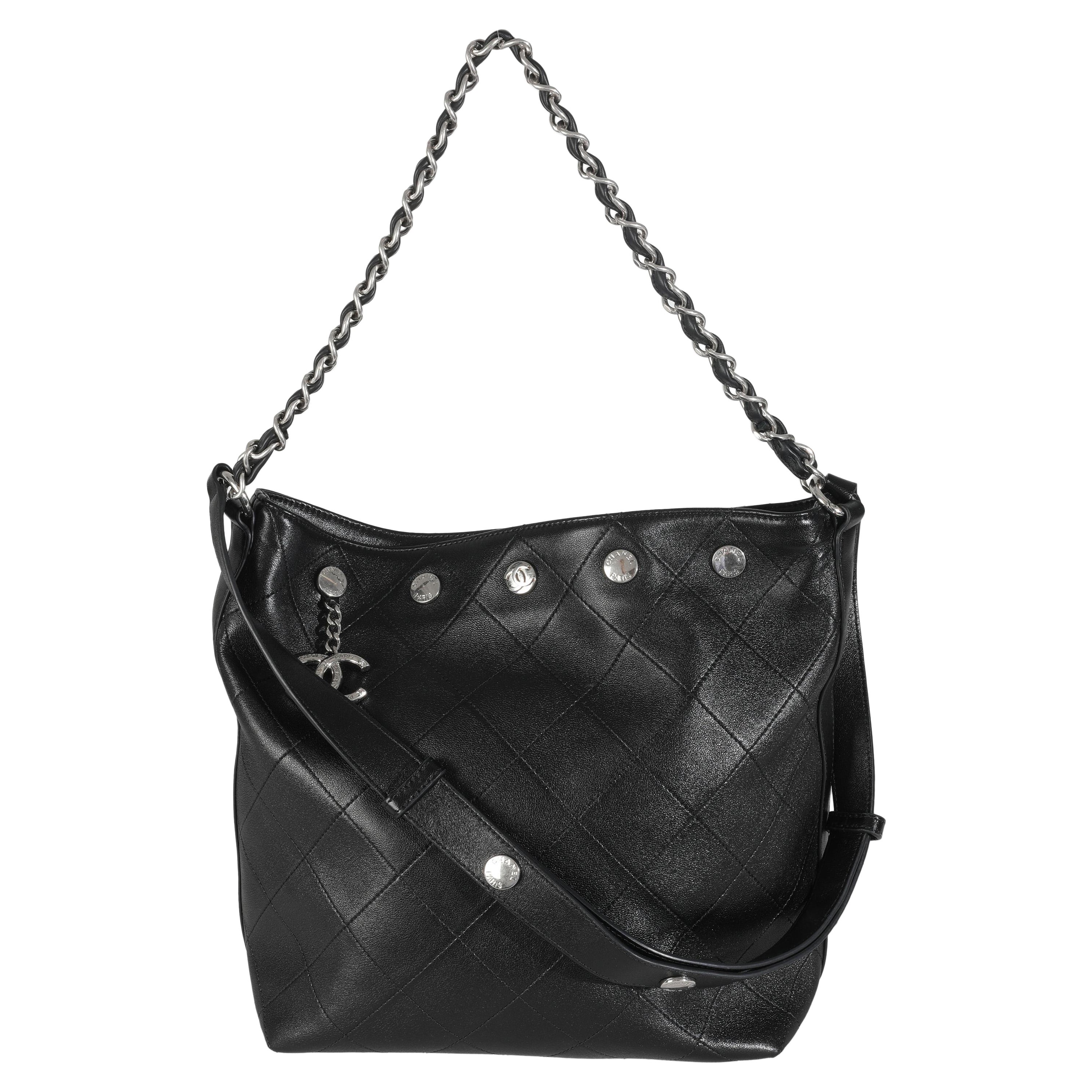 Chanel Black Quilted Calfskin CC Large Button Bucket Bag en vente