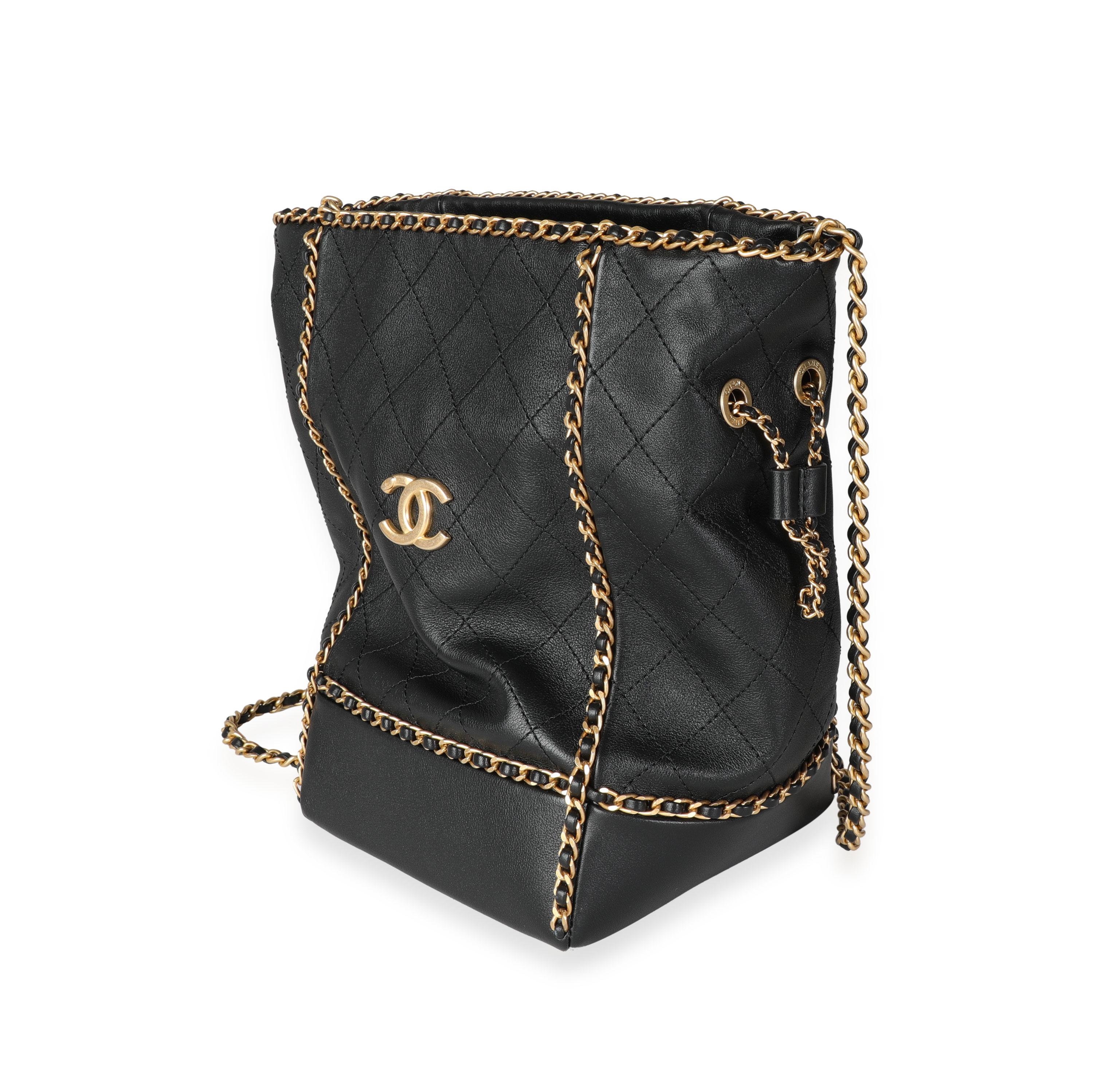 Chanel Black Quilted Calfskin Chain Drawstring Bag In Excellent Condition In New York, NY