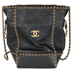 Chanel Black Quilted Calfskin Chain Drawstring Bag