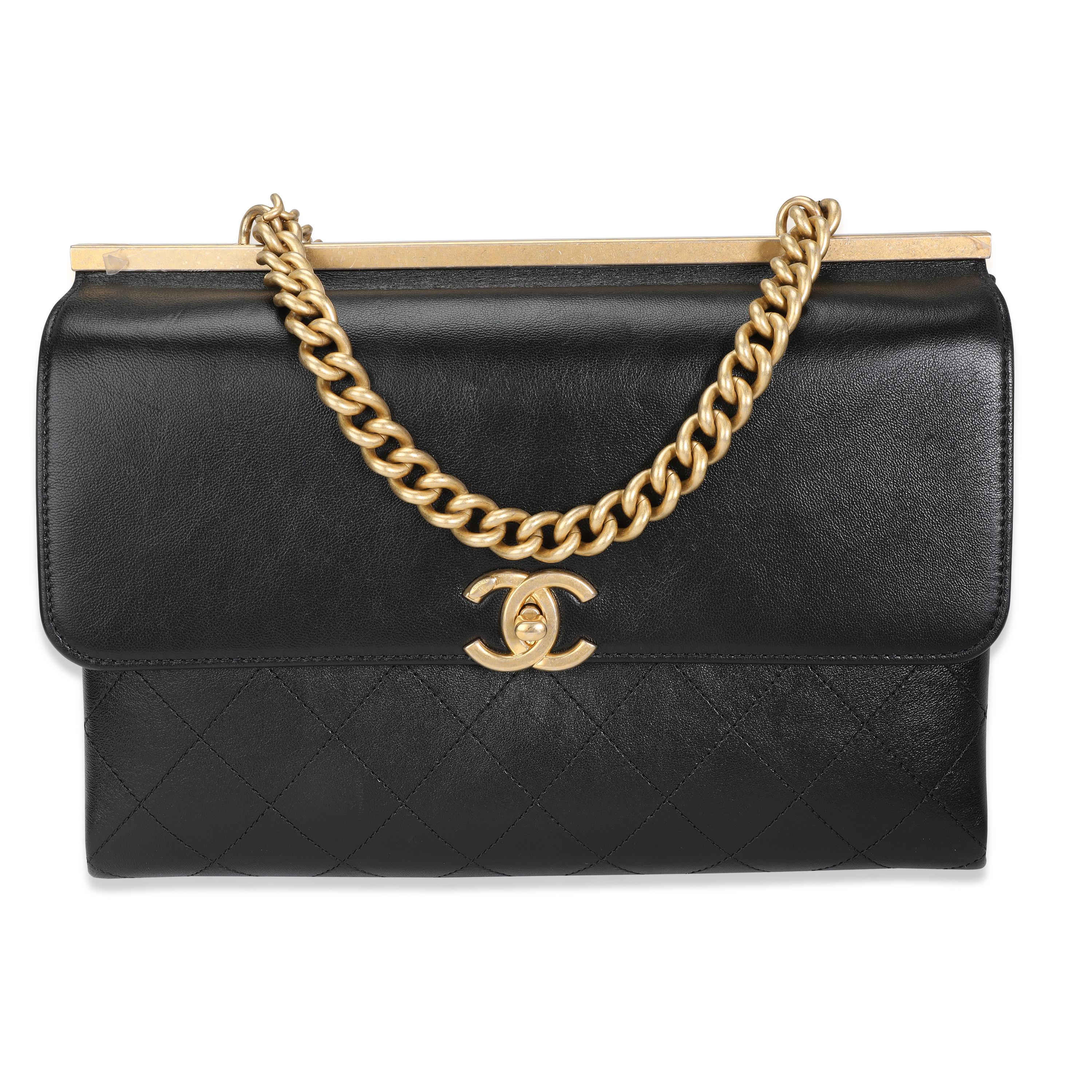 Nero Chanel Borsa shopping a catena in pelle di vitello trapuntata nera