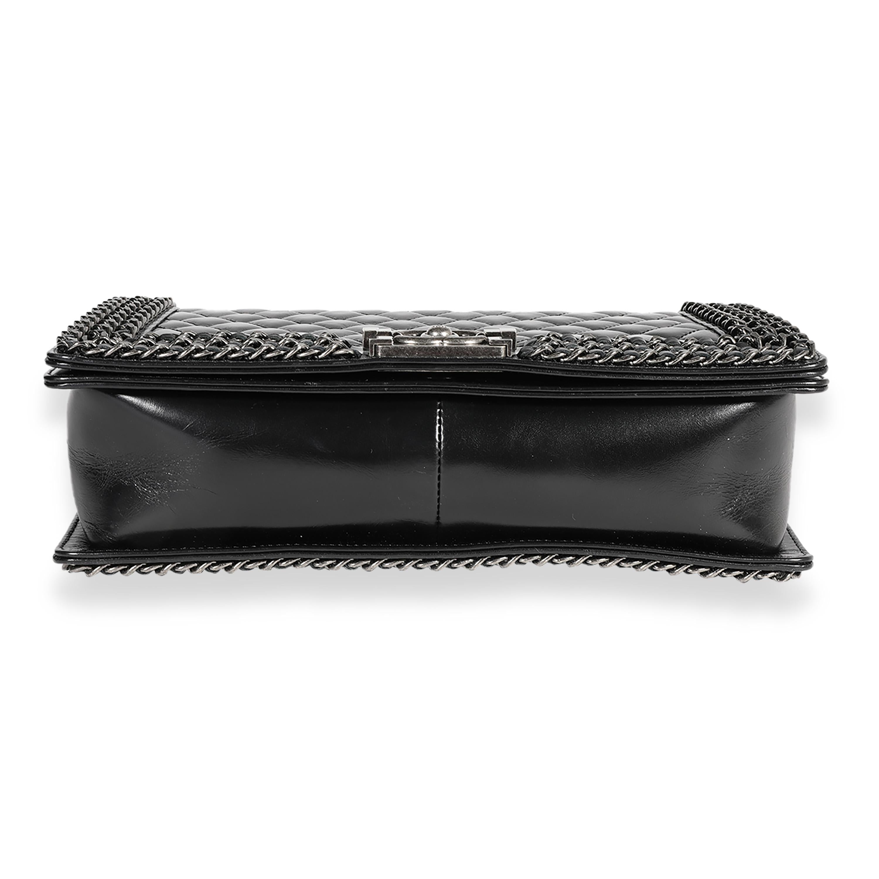 Women's Chanel Black Quilted Calfskin Chained Medium Boy Bag