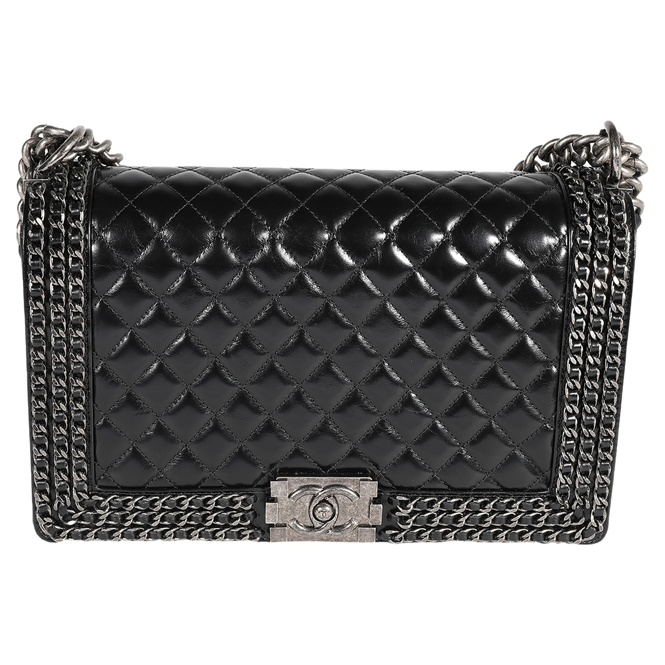 Chanel Black Quilted Calfskin Chained Medium Boy Bag