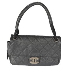 Chanel Black Quilted Calfskin Encrusted CC Rope Flap Bag