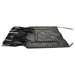 Chanel Black Quilted Calfskin Fringe Flat Tote Bag