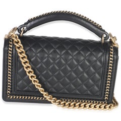 Chanel Black Quilted Calfskin Interwoven Chain Top Handle Boy Bag