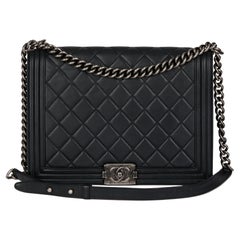 CHANEL Black Quilted Calfskin Leather Large Le Boy Bag
