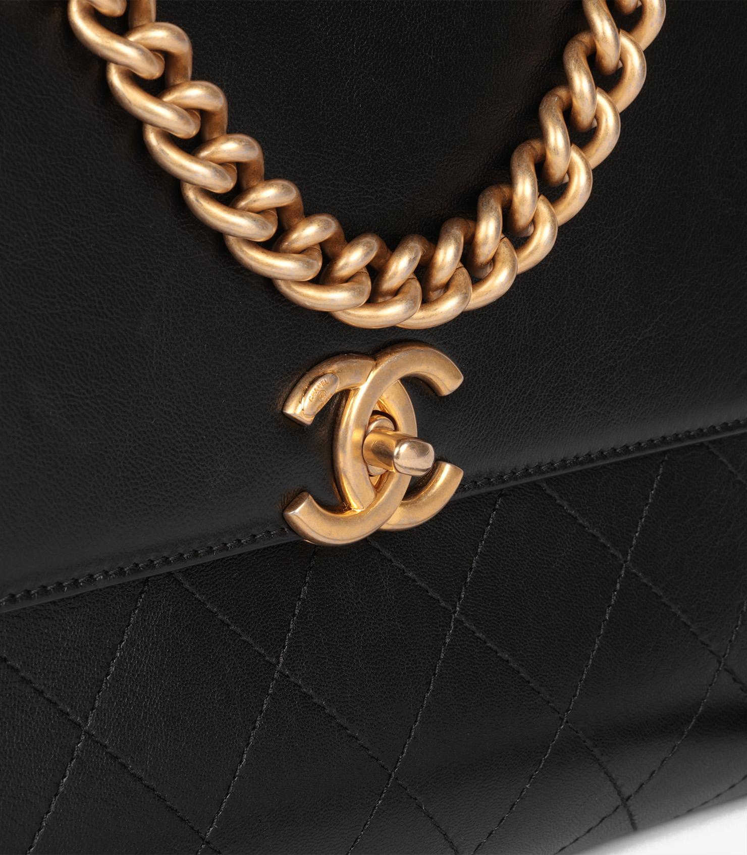 Chanel Black Quilted Calfskin Leather Medium Coco Luxe Top Handle Flap Bag 4