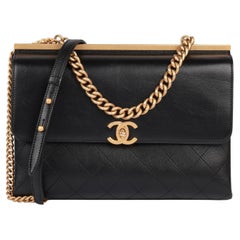 Chanel Black Quilted Calfskin Leather Medium Coco Luxe Top Handle Flap Bag