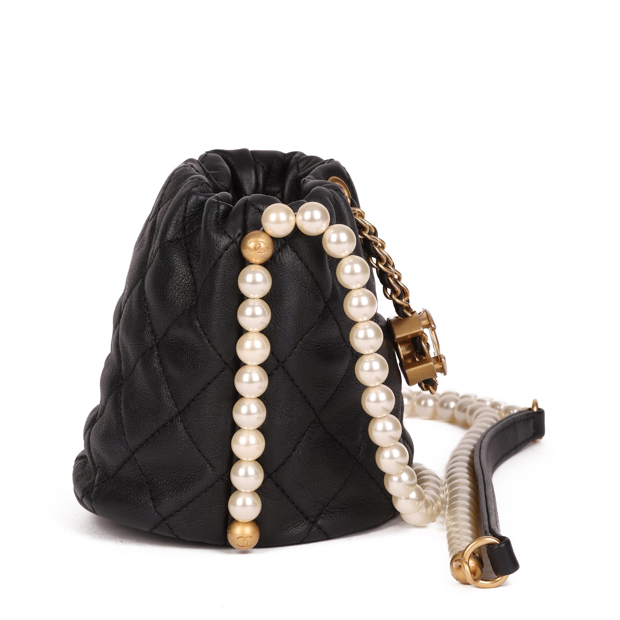 Chanel Black Quilted Calfskin Leather Pearl Micro Bucket Bag 3