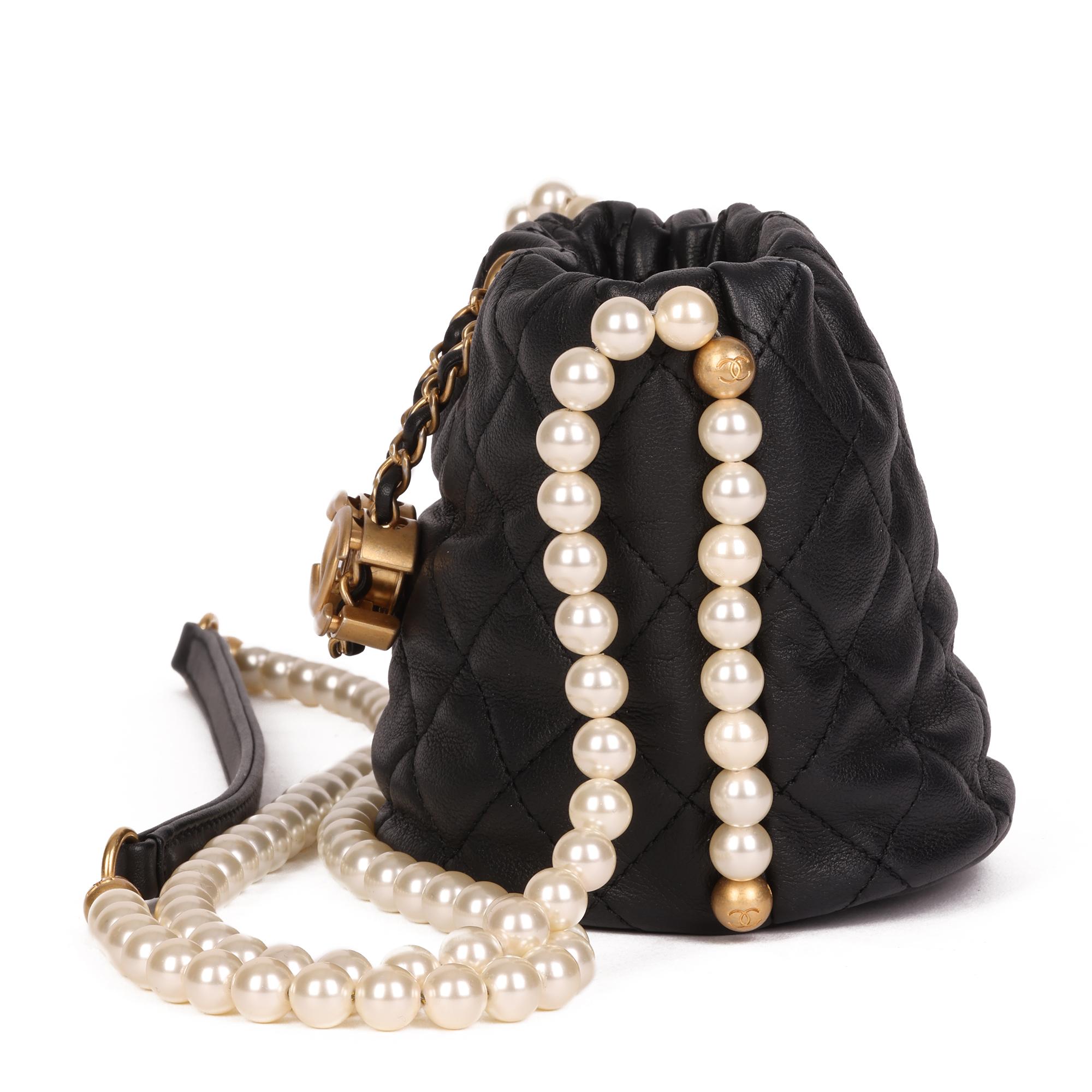 Chanel Black Quilted Calfskin Leather Pearl Micro Bucket Bag 4