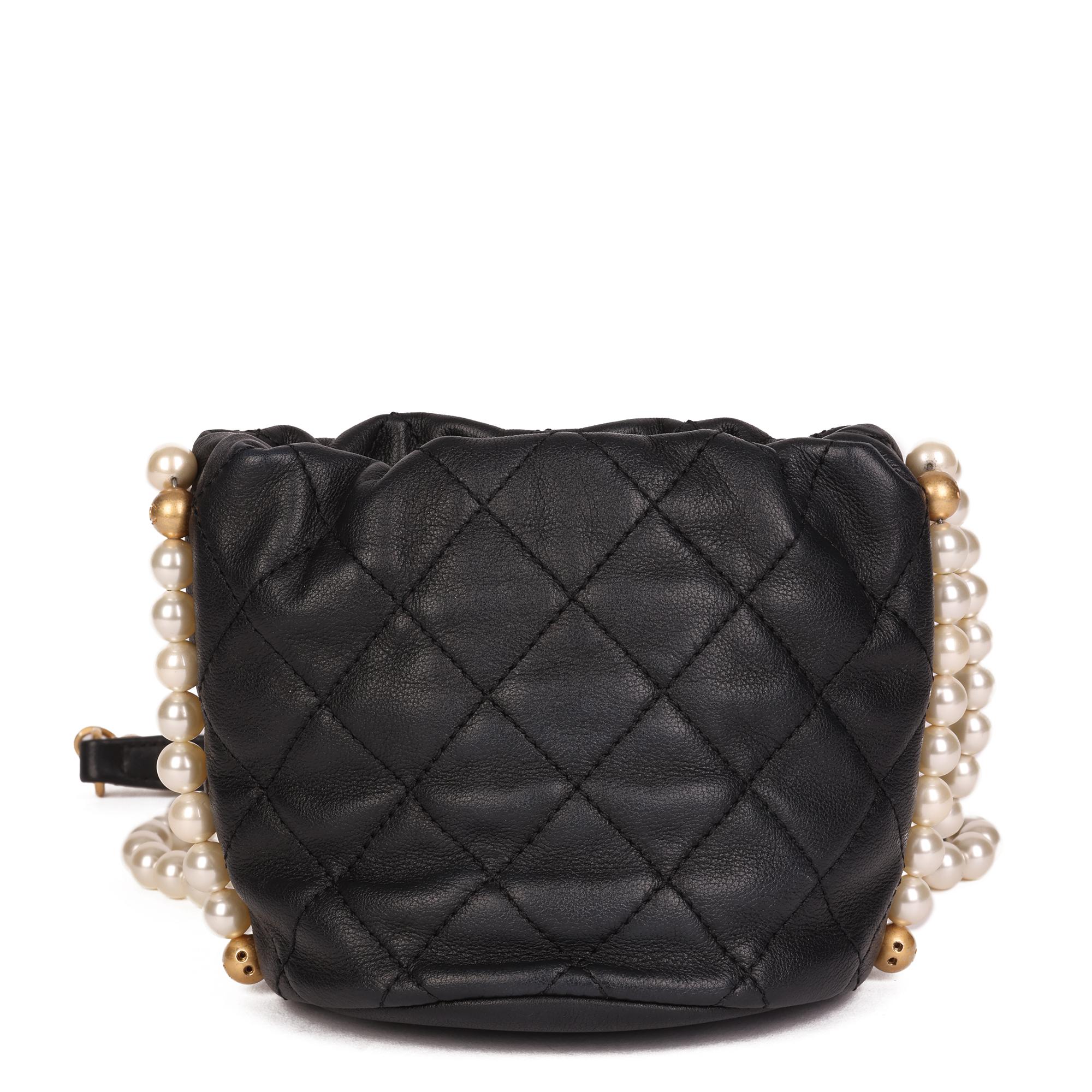 Chanel Black Quilted Calfskin Leather Pearl Micro Bucket Bag 5