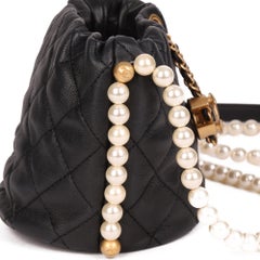 Chanel Black Quilted Calfskin Leather Pearl Micro Bucket Bag