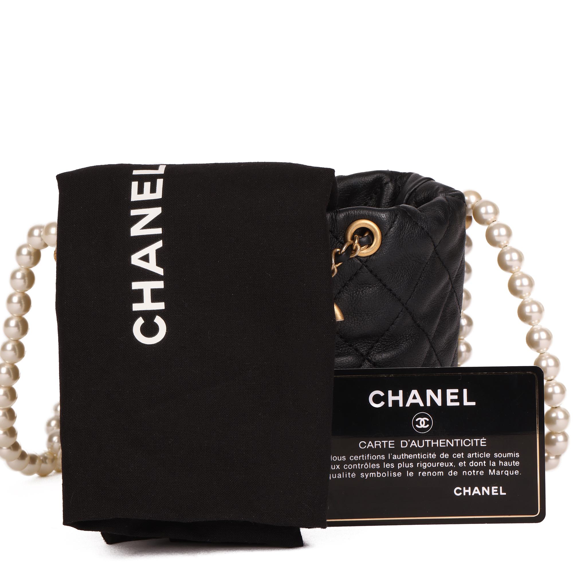 Women's Chanel Black Quilted Calfskin Leather Pearl Micro Bucket Bag