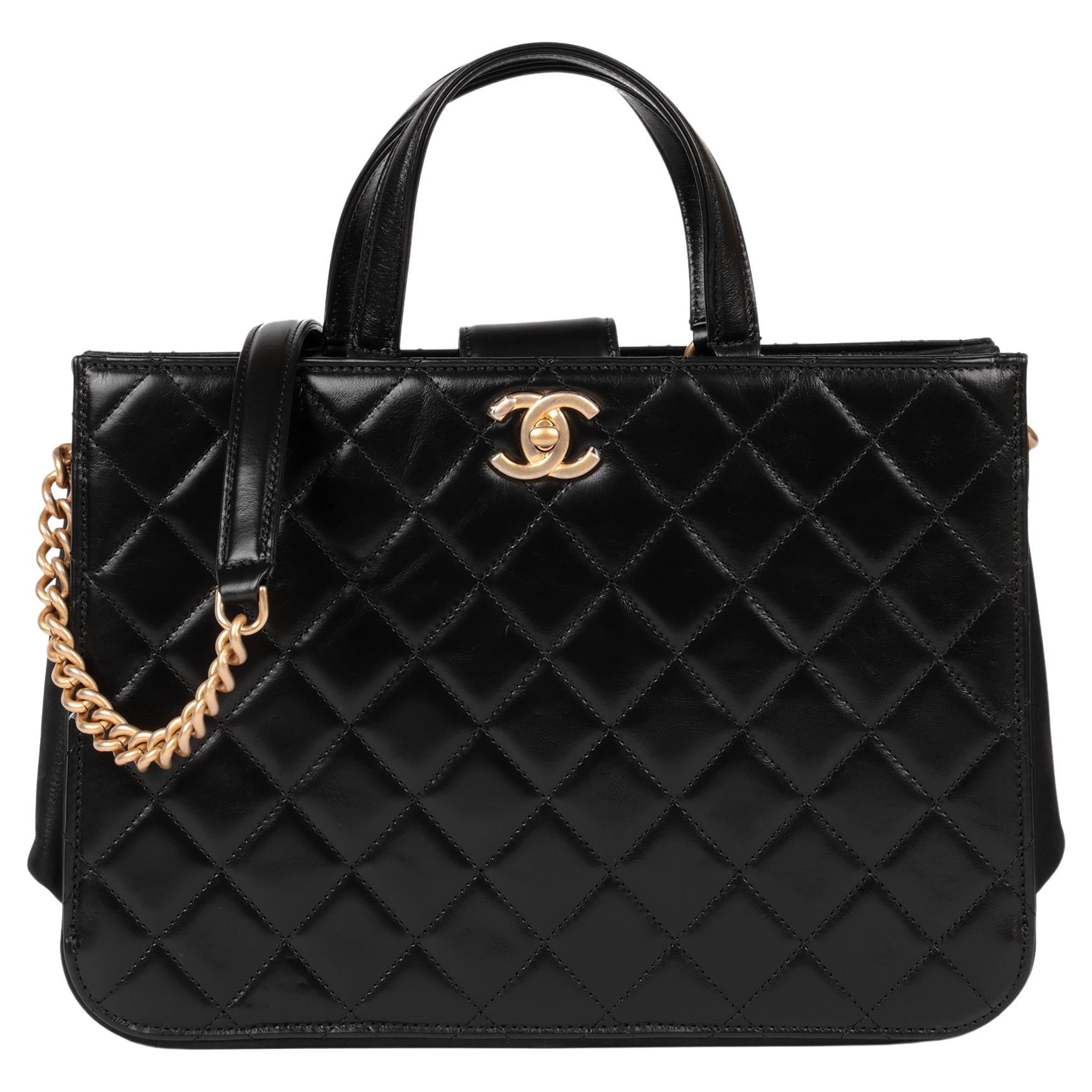 Chanel Black Quilted Calfskin Leather Small Straight-Lined Shoulder Tote