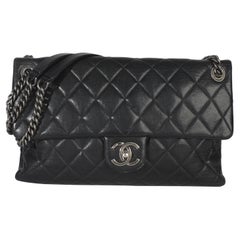 Chanel Black Quilted Calfskin Medium Burgundy Rocks Flap Bag
