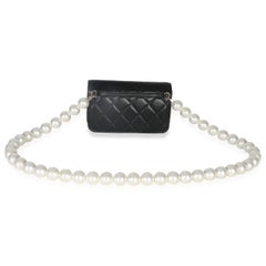 Chanel Black Quilted Calfskin Pearl Strap Mini Clutch With Chain