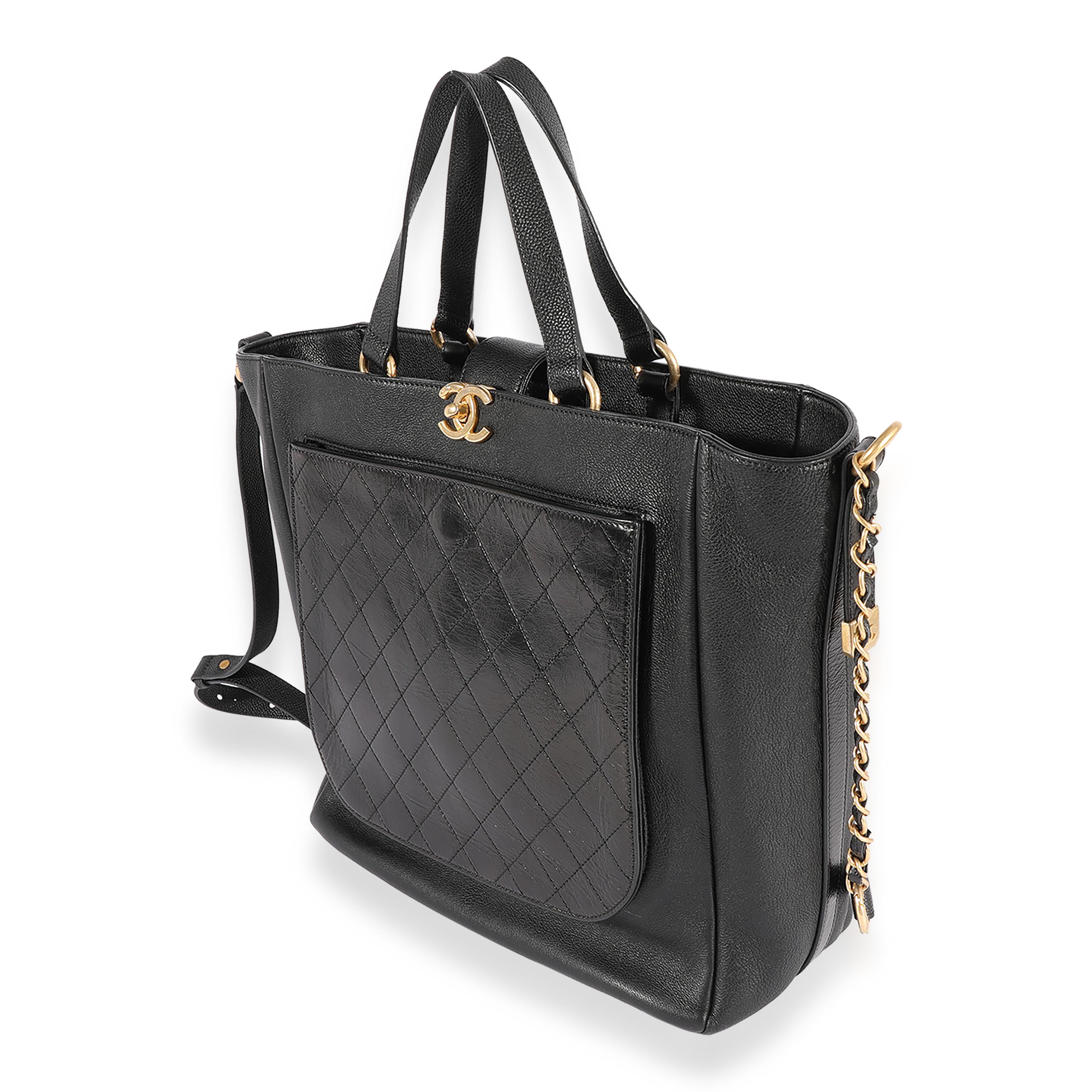 Women's Chanel Black Quilted Calfskin Shopping Tote