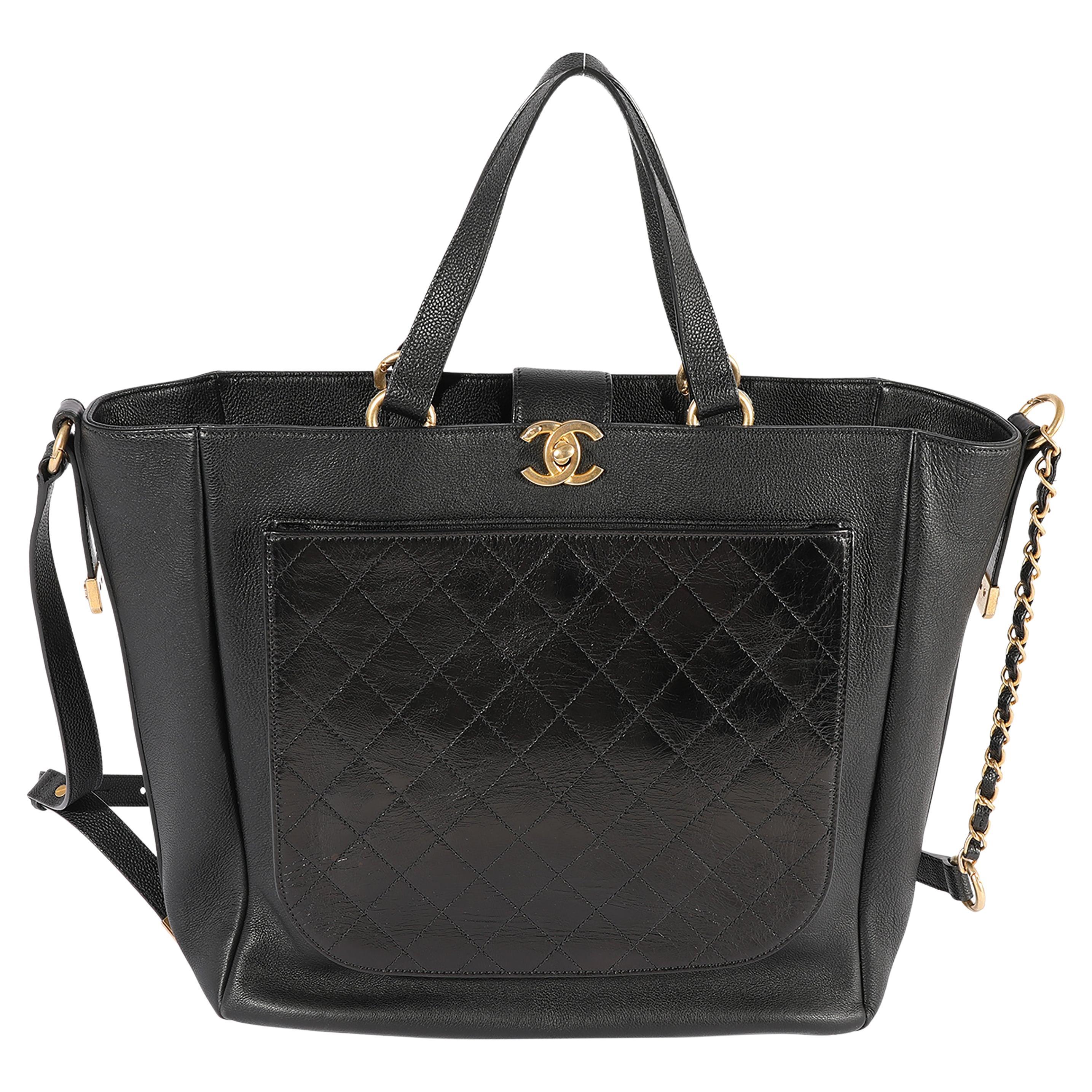 Chanel Black Quilted Calfskin Shopping Tote