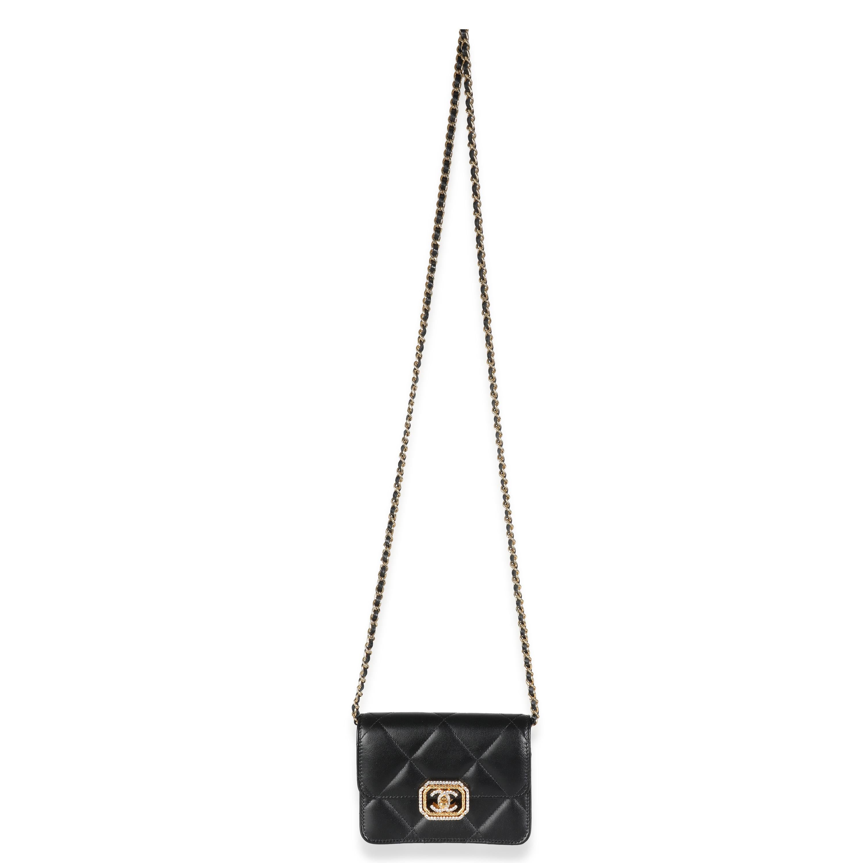 Chanel Black Quilted Calfskin Strass Mini Flap Bag For Sale 1