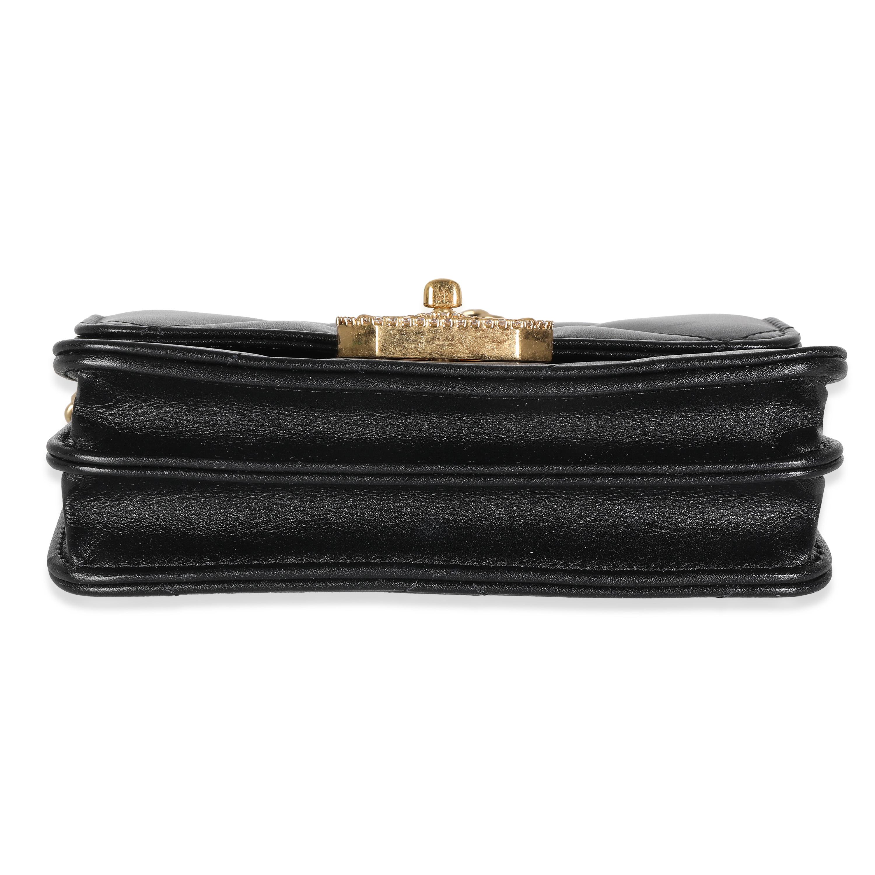 Chanel Black Quilted Calfskin Strass Mini Flap Bag For Sale 3
